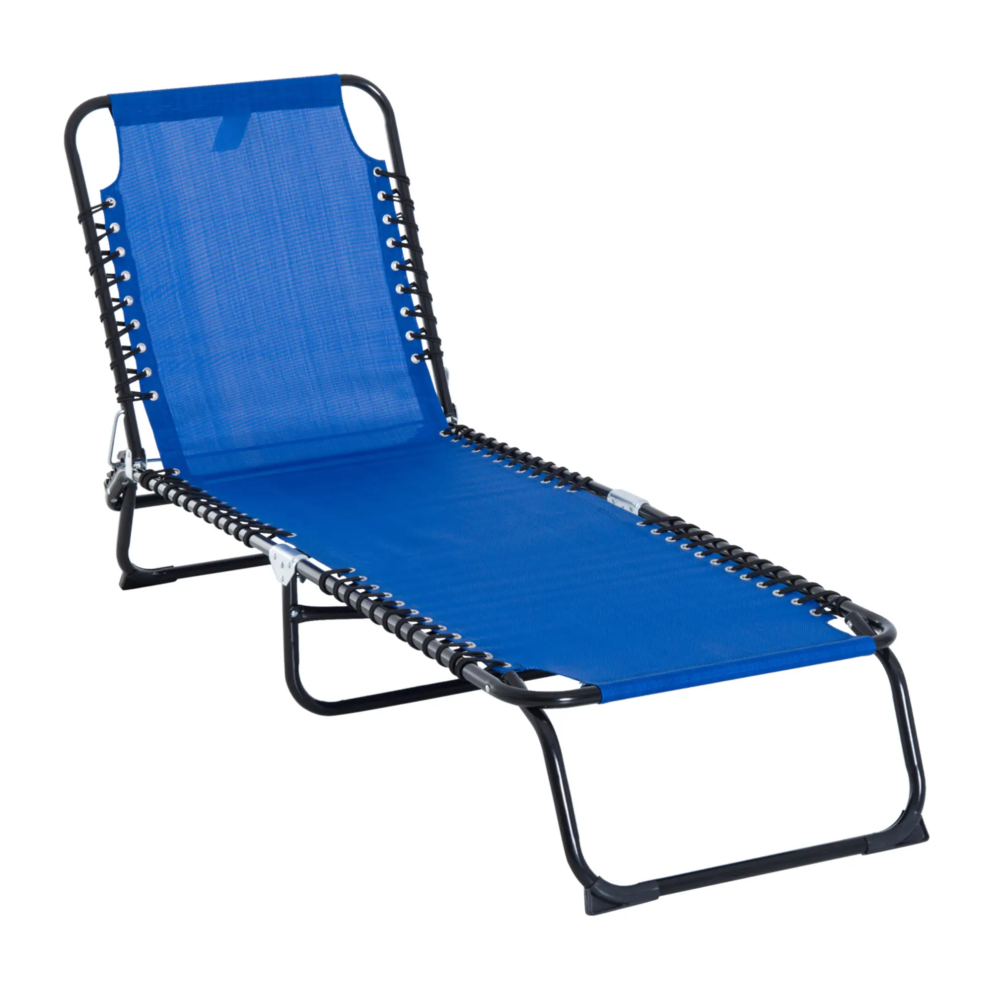 Outdoor Folding Lounge Chair, 4-Level Adjustable, Navy Blue