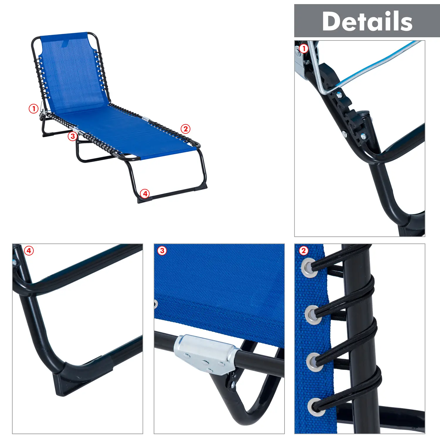 Outdoor Folding Lounge Chair, 4-Level Adjustable, Navy Blue - Image 10