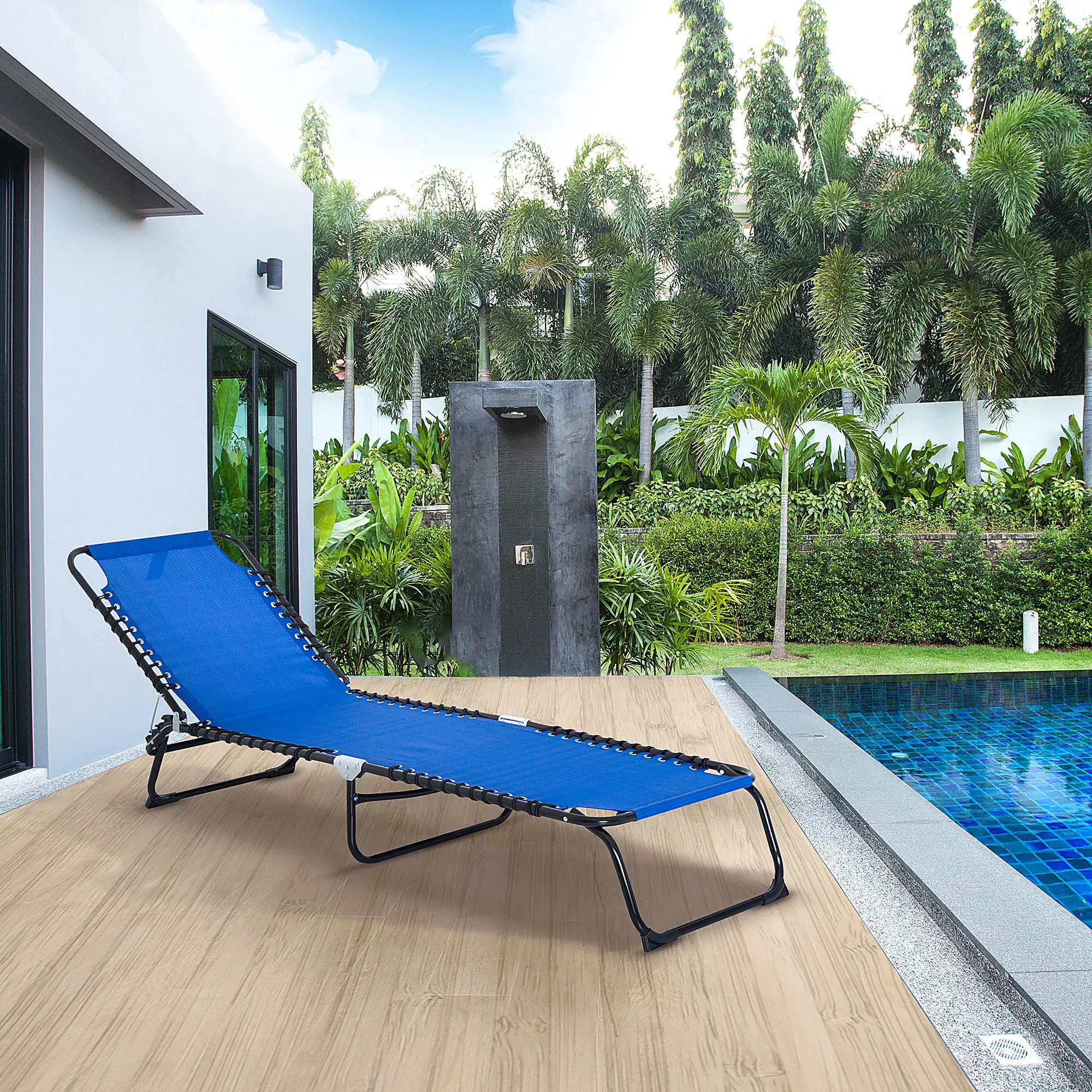 Outdoor Folding Lounge Chair, 4-Level Adjustable, Navy Blue - Image 2