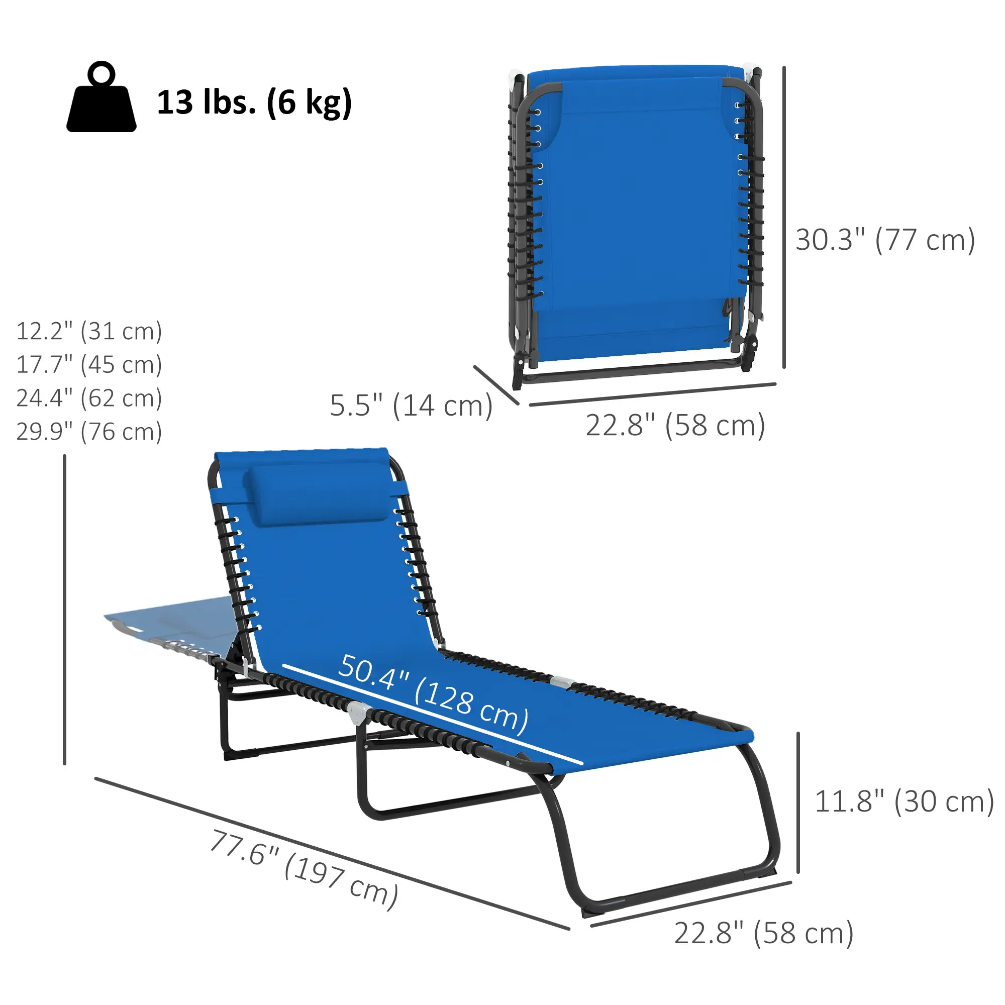 Outdoor Folding Lounge Chair, 4-Level Adjustable, Navy Blue - Image 3
