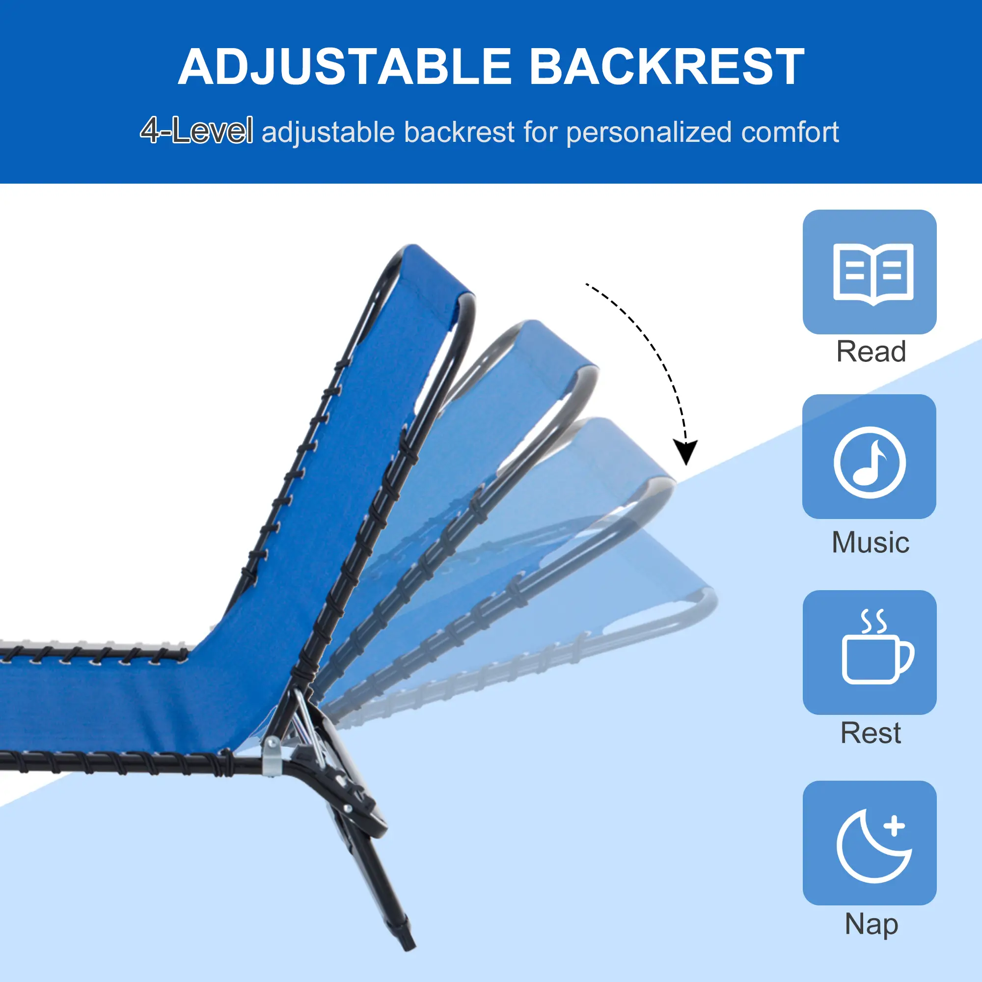 Outdoor Folding Lounge Chair, 4-Level Adjustable, Navy Blue - Image 4