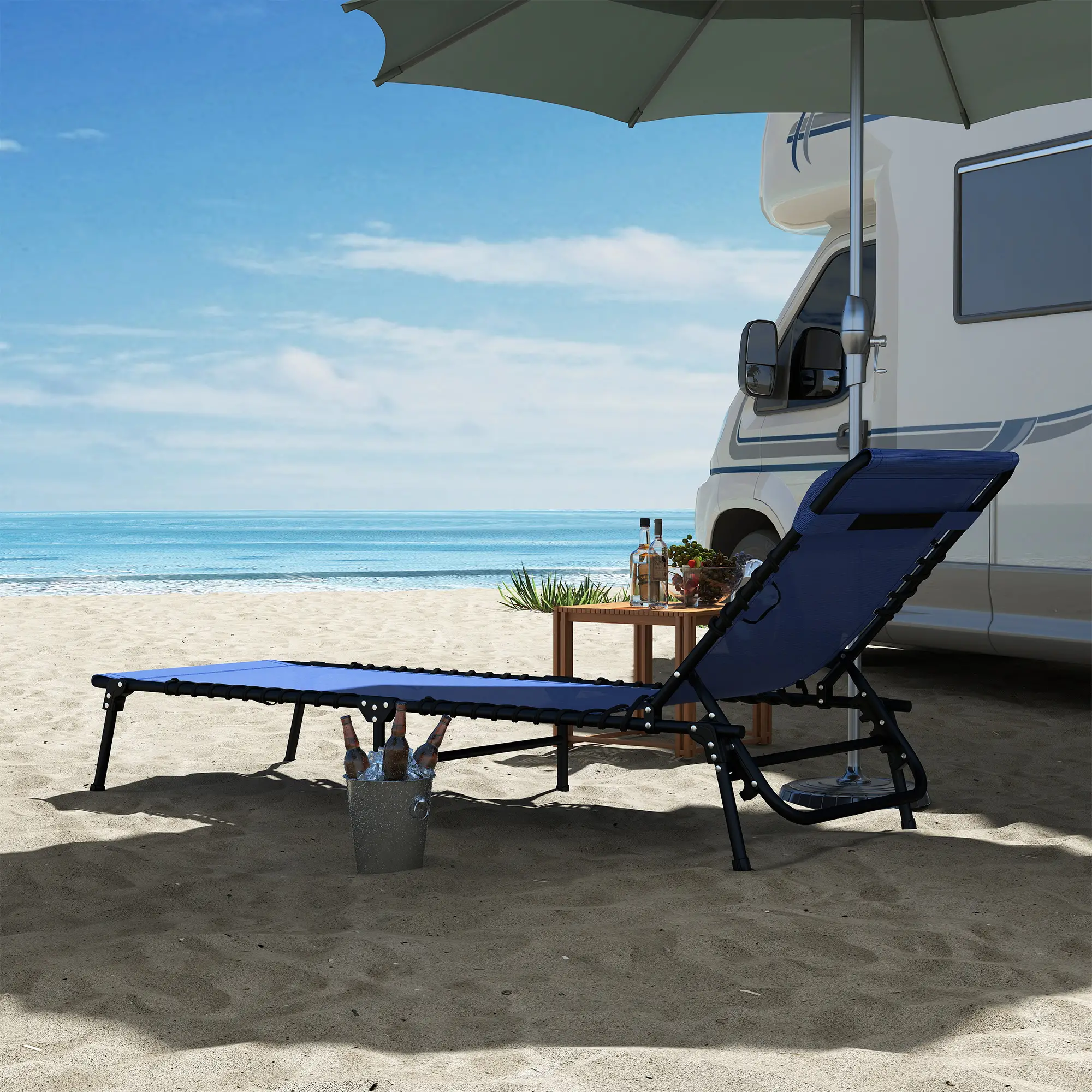 Outdoor Folding Lounge Chair, 4-Level Adjustable, Navy Blue - Image 8