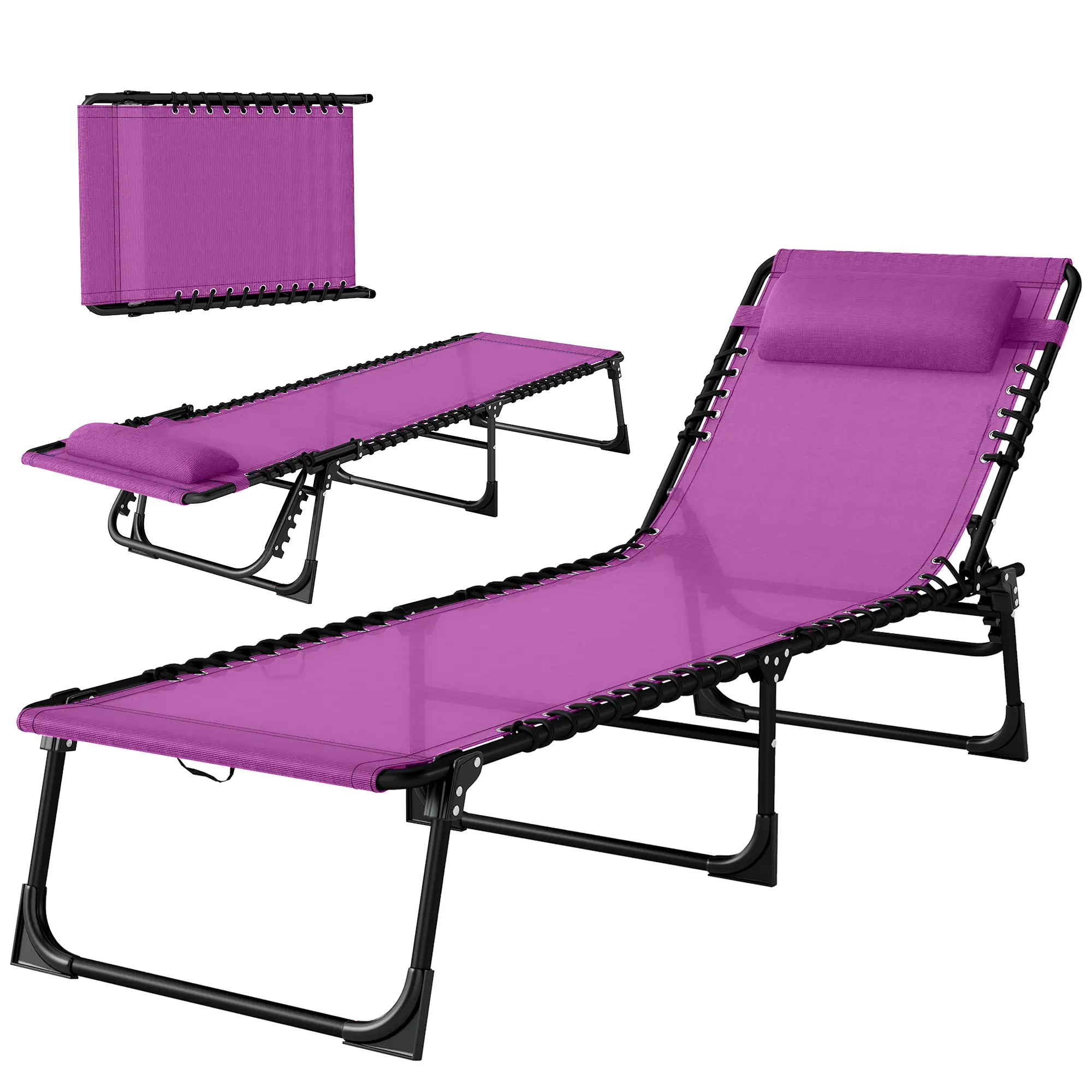 Outdoor Folding Lounge Chair, 4-Level Adjustable, Purple - Image 11