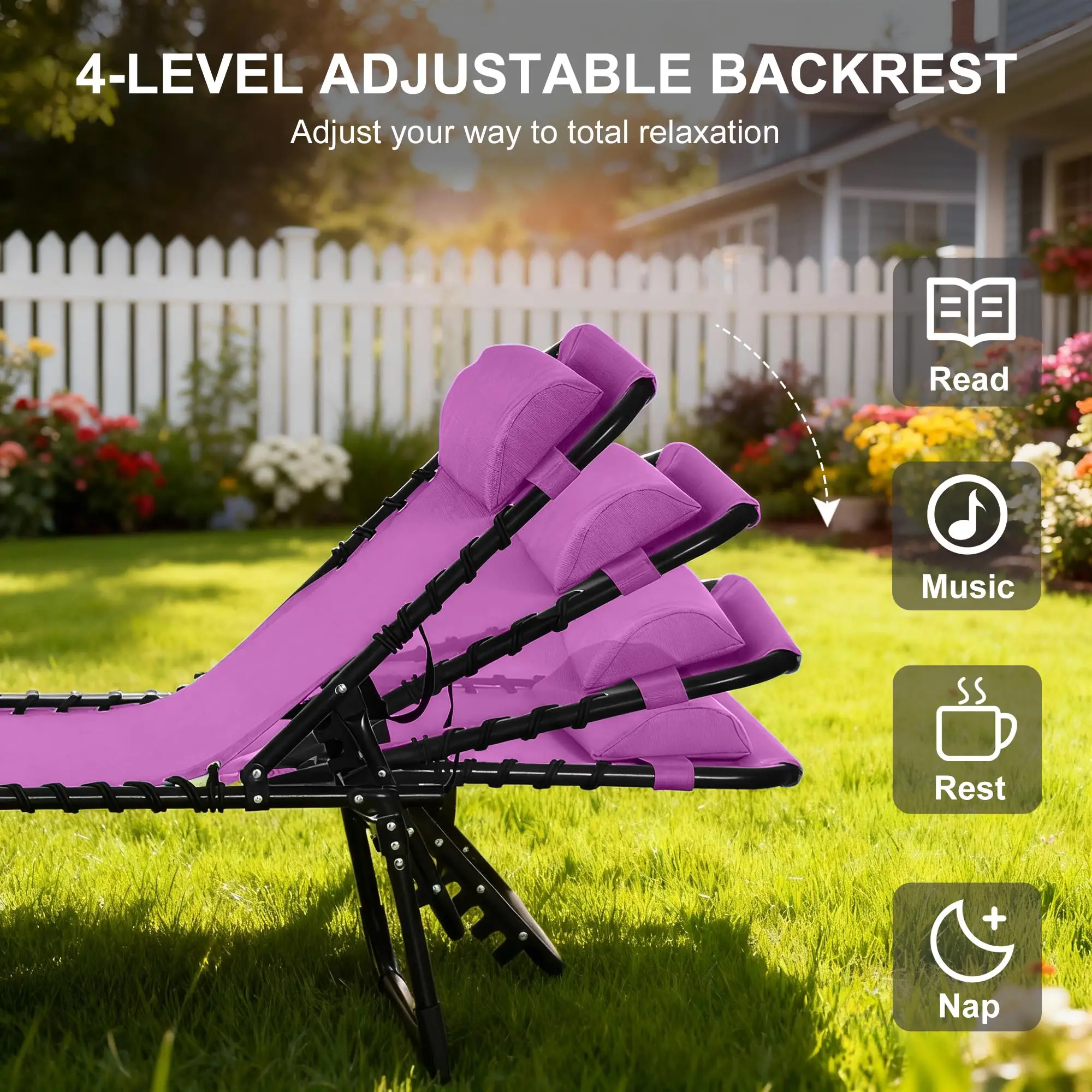 Outdoor Folding Lounge Chair, 4-Level Adjustable, Purple - Image 4
