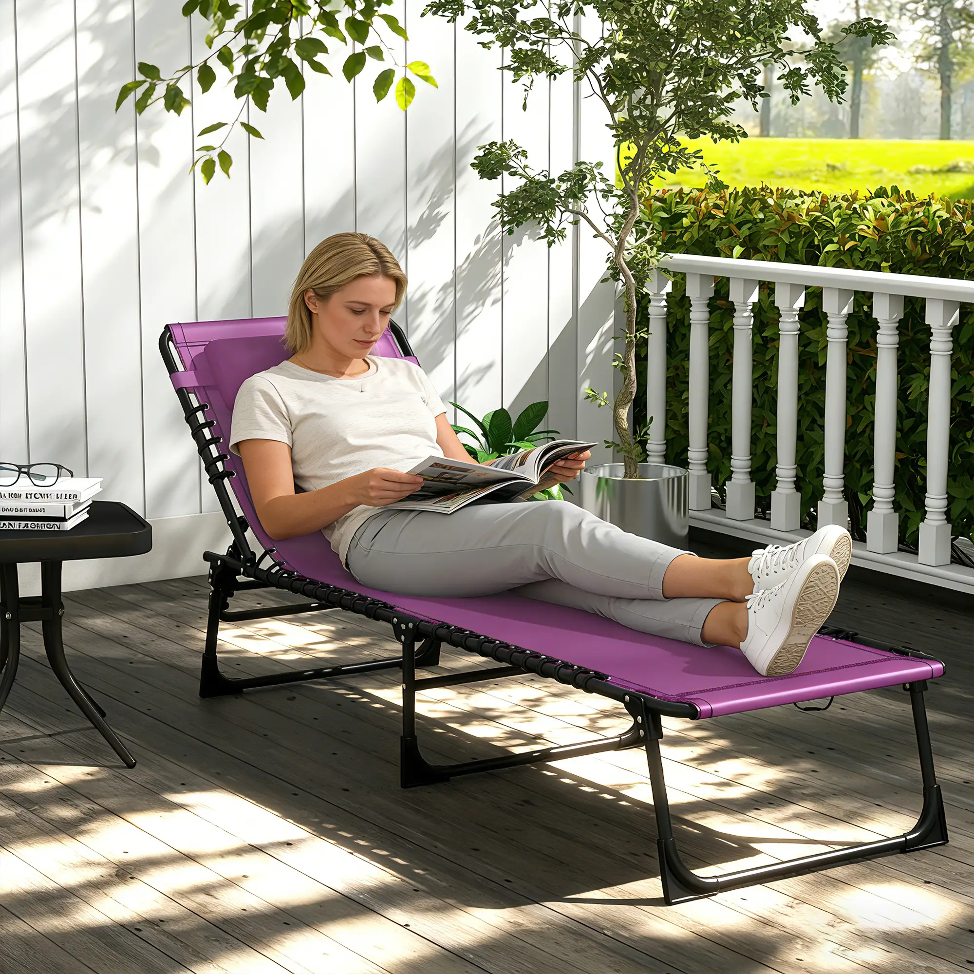 Outdoor Folding Lounge Chair, 4-Level Adjustable, Purple - Image 7