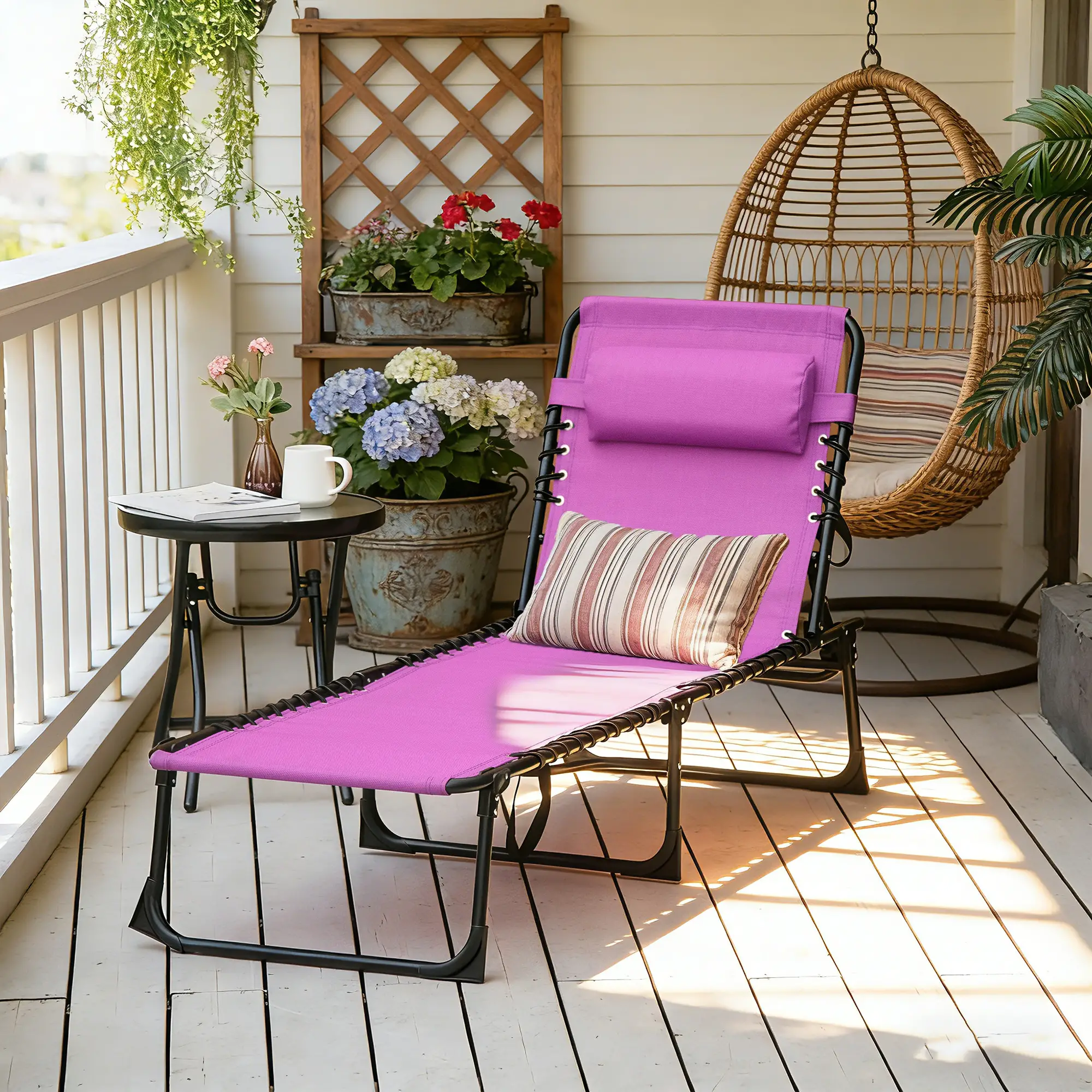 Outdoor Folding Lounge Chair, 4-Level Adjustable, Purple - Image 9