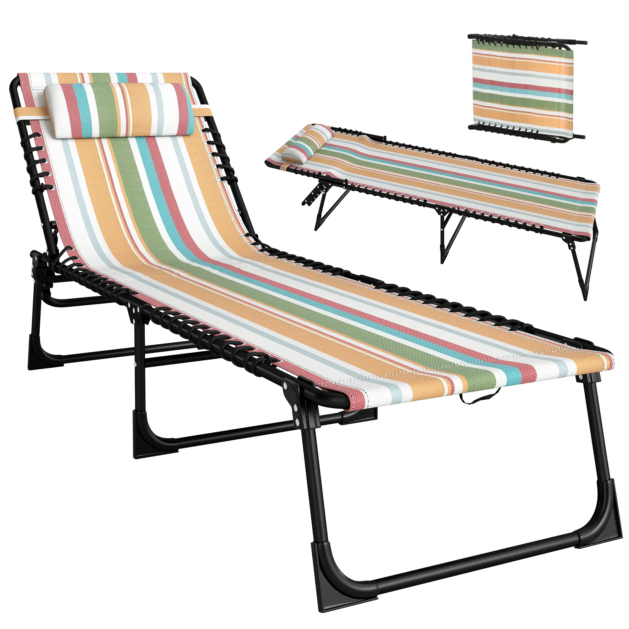 Outdoor Folding Lounge Chair, 4-Level Adjustable, Tanning Chair, Multicoloured