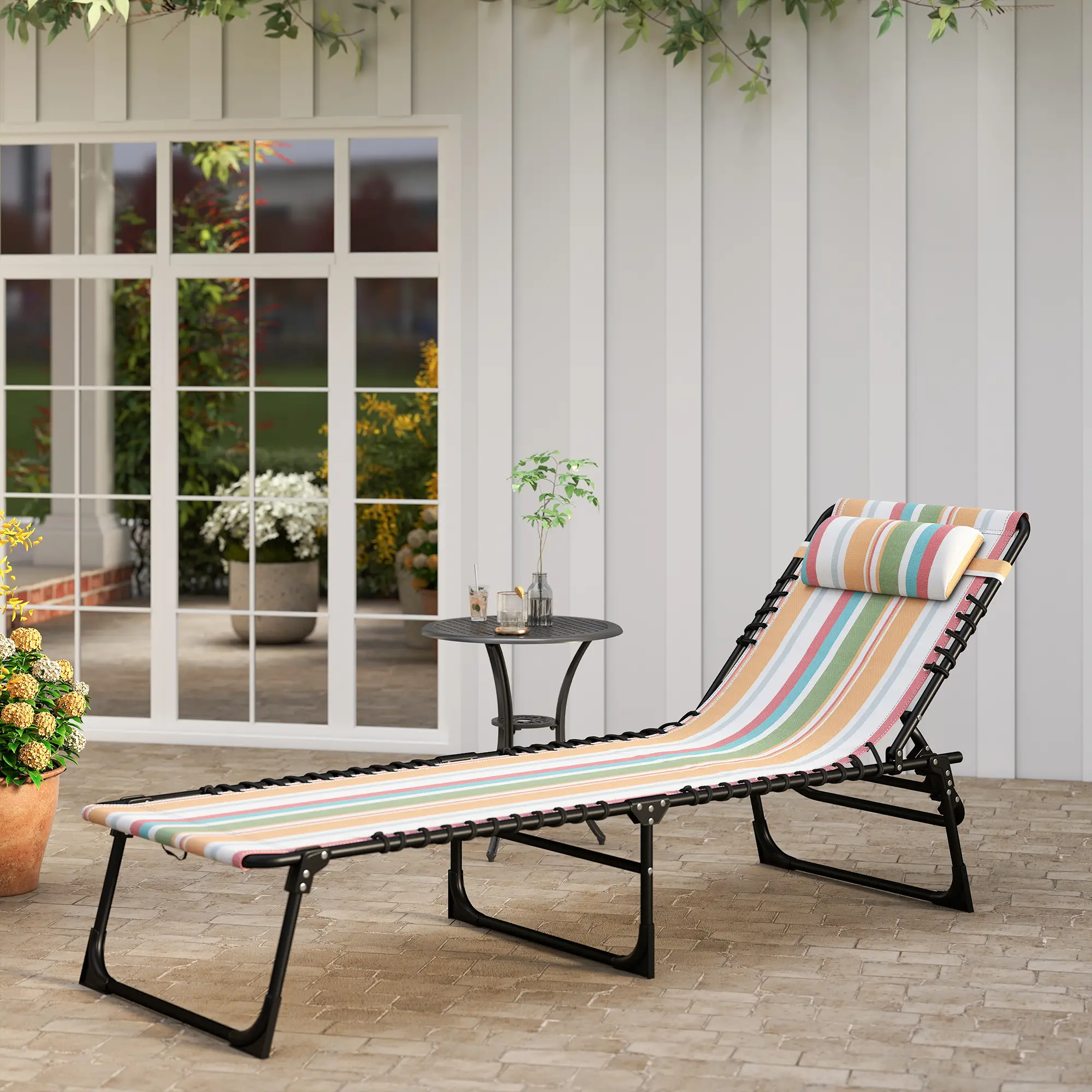 Outdoor Folding Lounge Chair, 4-Level Adjustable, Tanning Chair, Multicoloured - Image 10