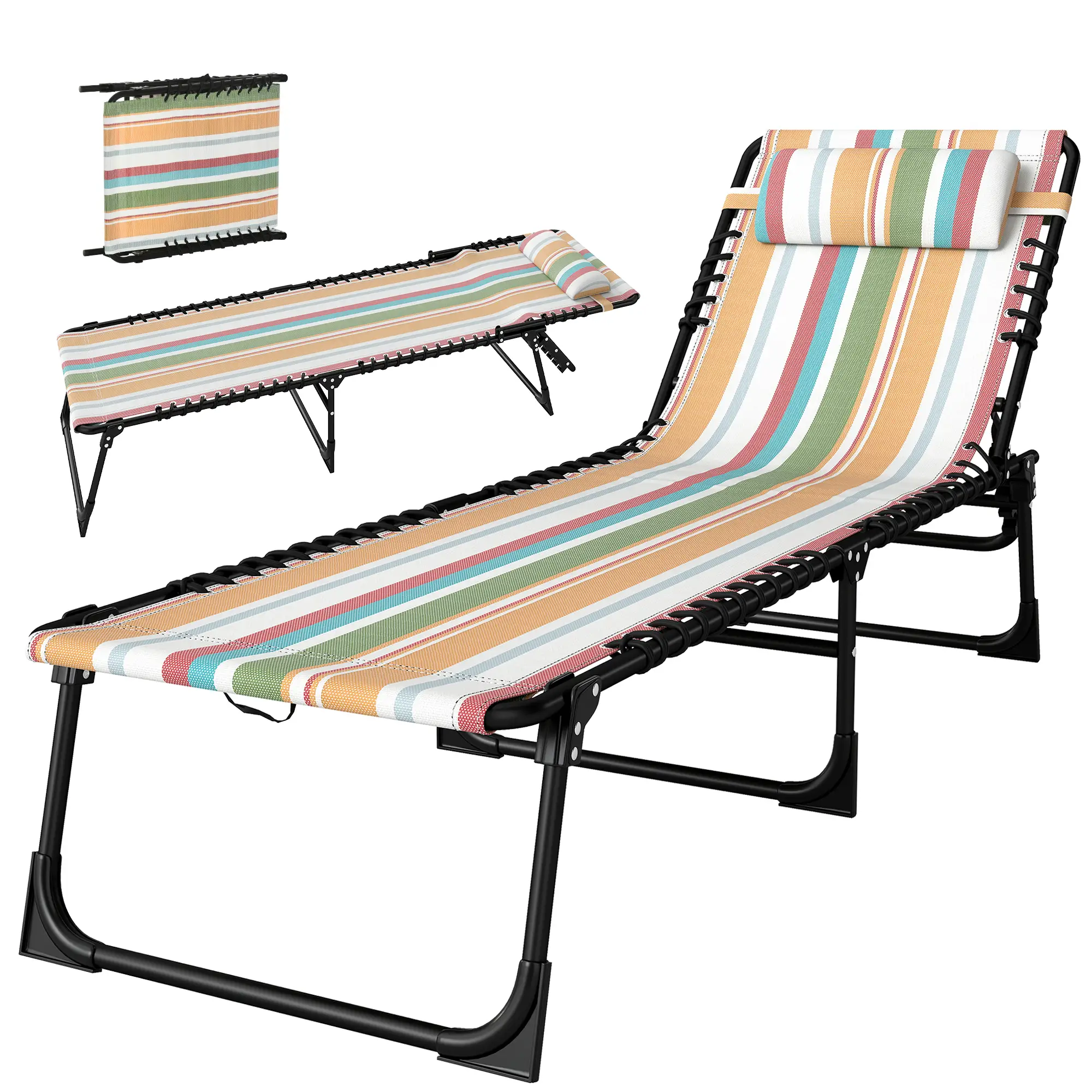 Outdoor Folding Lounge Chair, 4-Level Adjustable, Tanning Chair, Multicoloured - Image 11