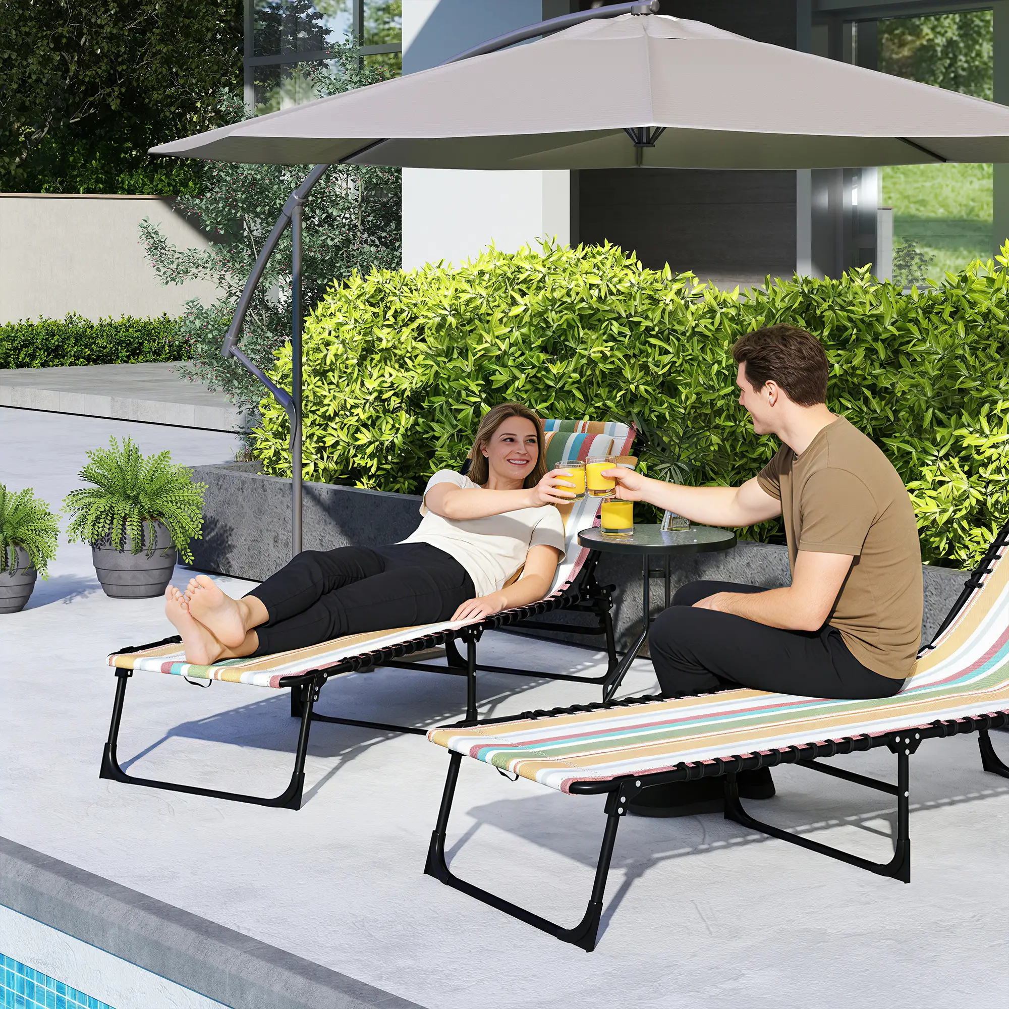 Outdoor Folding Lounge Chair, 4-Level Adjustable, Tanning Chair, Multicoloured - Image 2