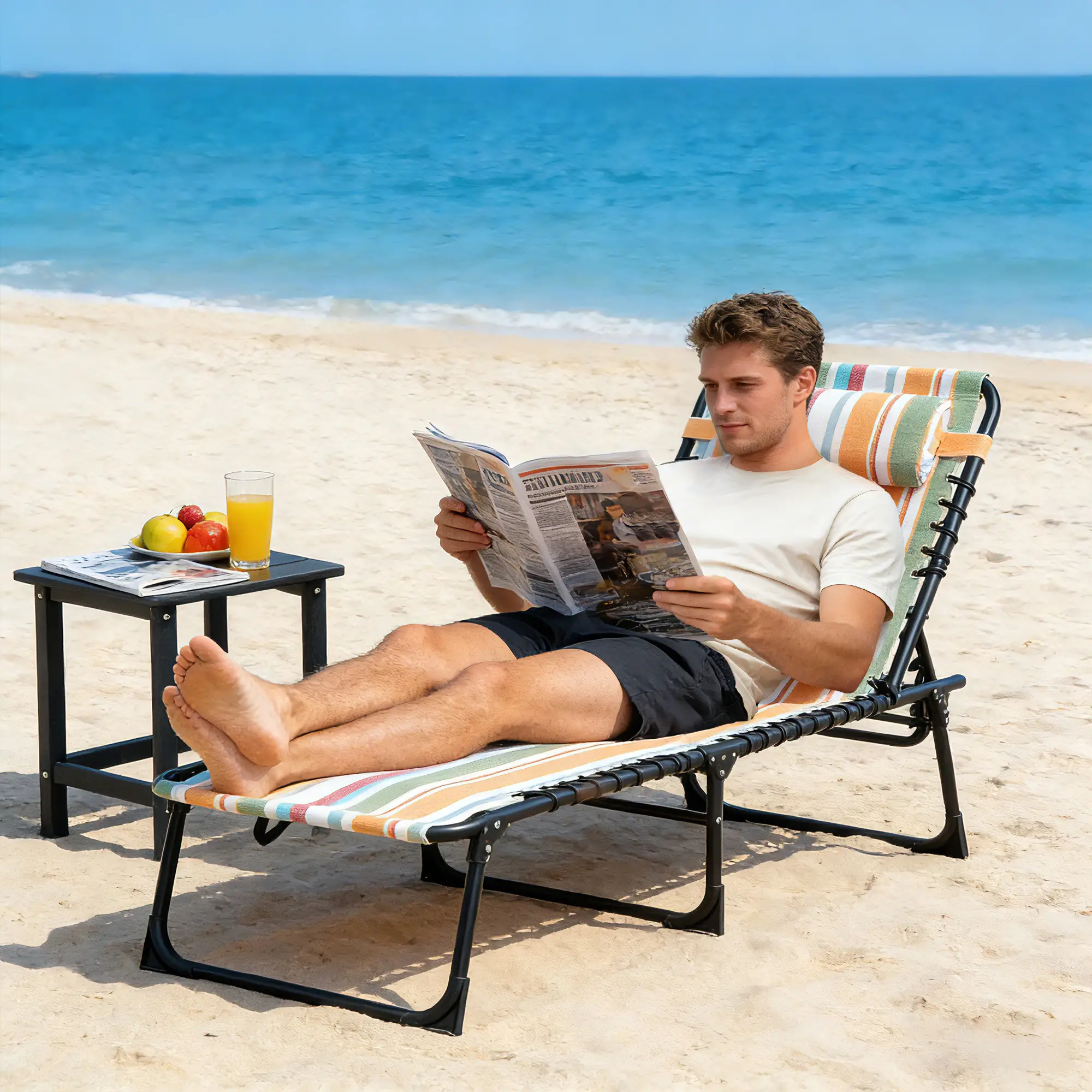 Outdoor Folding Lounge Chair, 4-Level Adjustable, Tanning Chair, Multicoloured - Image 8