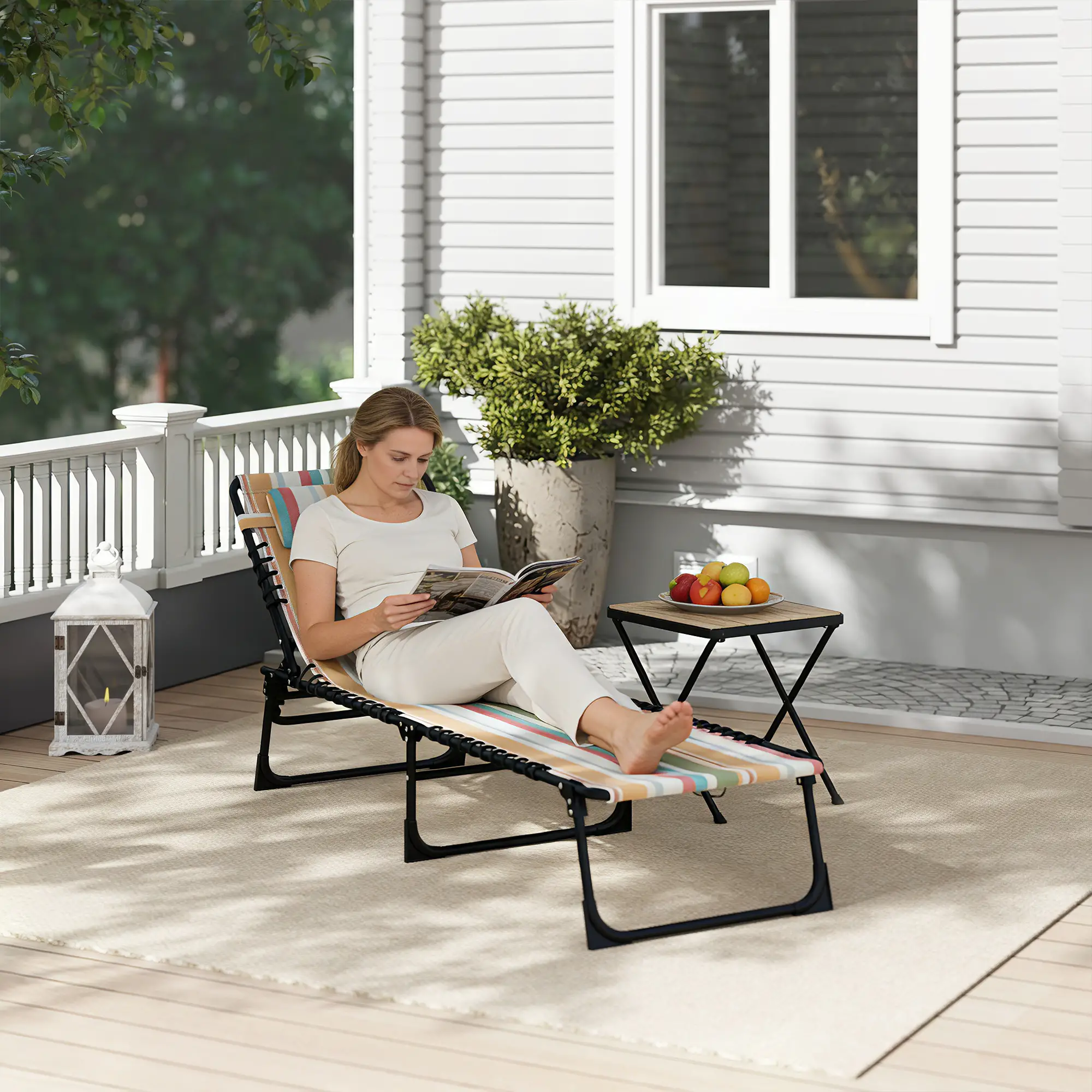 Outdoor Folding Lounge Chair, 4-Level Adjustable, Tanning Chair, Multicoloured - Image 9