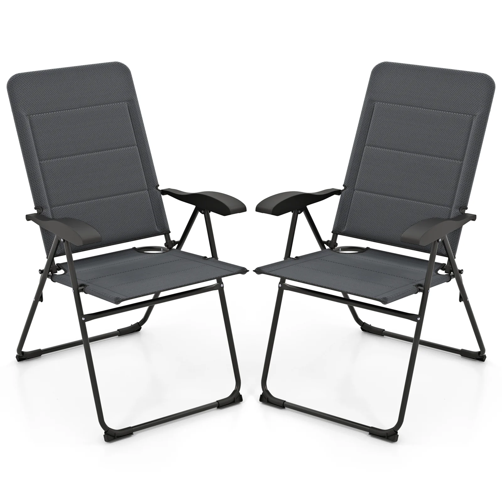 Outdoor Folding Patio Chairs, Adjustable Backrests, Gray