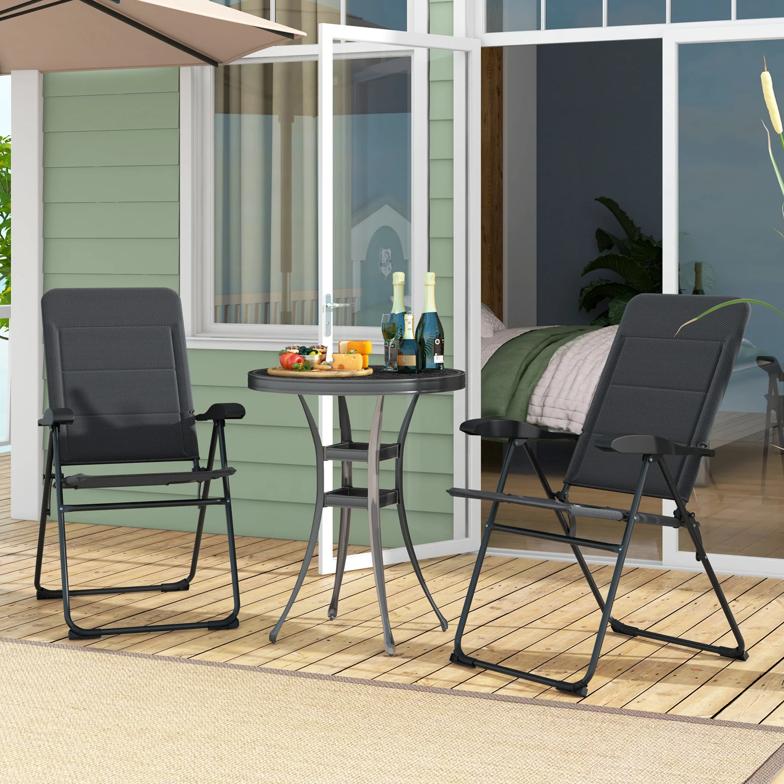 Outdoor Folding Patio Chairs, Adjustable Backrests, Gray - Image 2