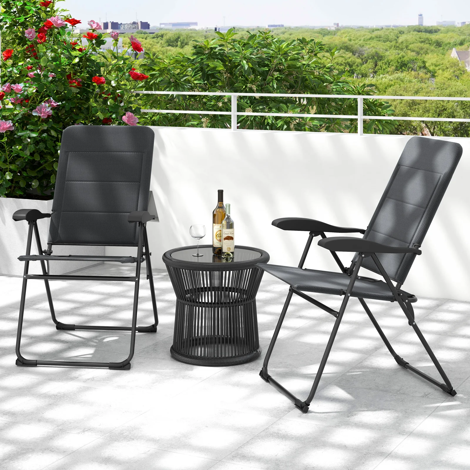 Outdoor Folding Patio Chairs, Adjustable Backrests, Gray - Image 3