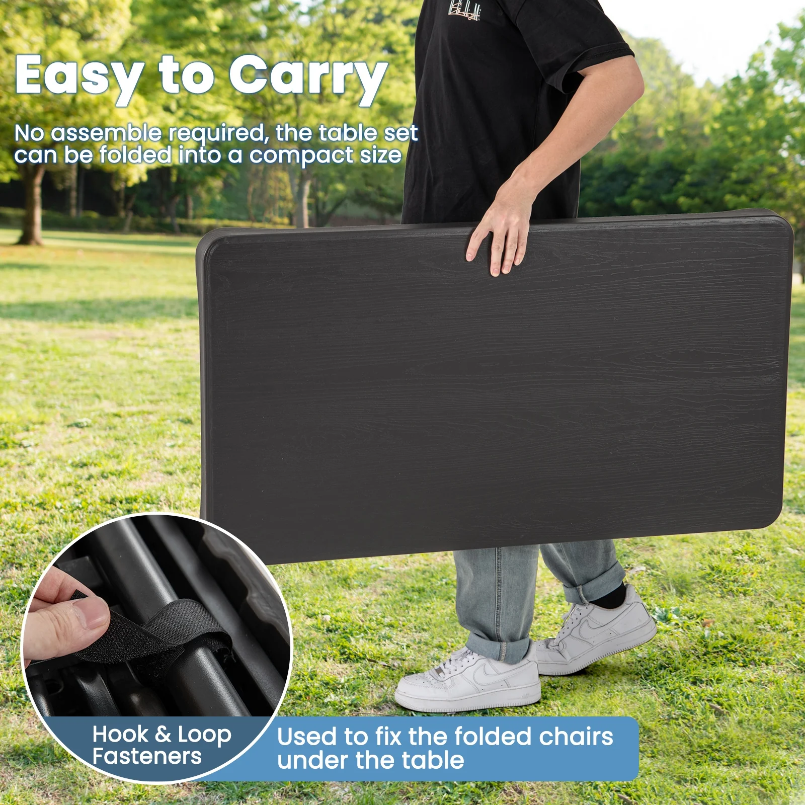 Outdoor Folding Table Bench Set, All-Weather HDPE Tabletop, Black - Image 9