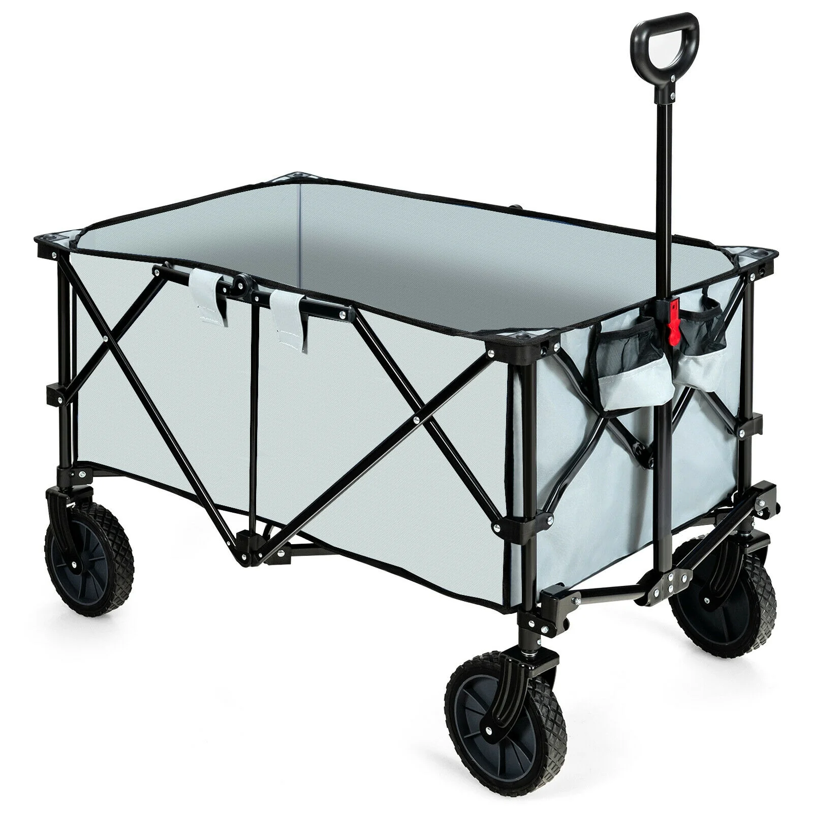 Outdoor Folding Wagon Cart, Adjustable Handle, Universal Wheels, Gray