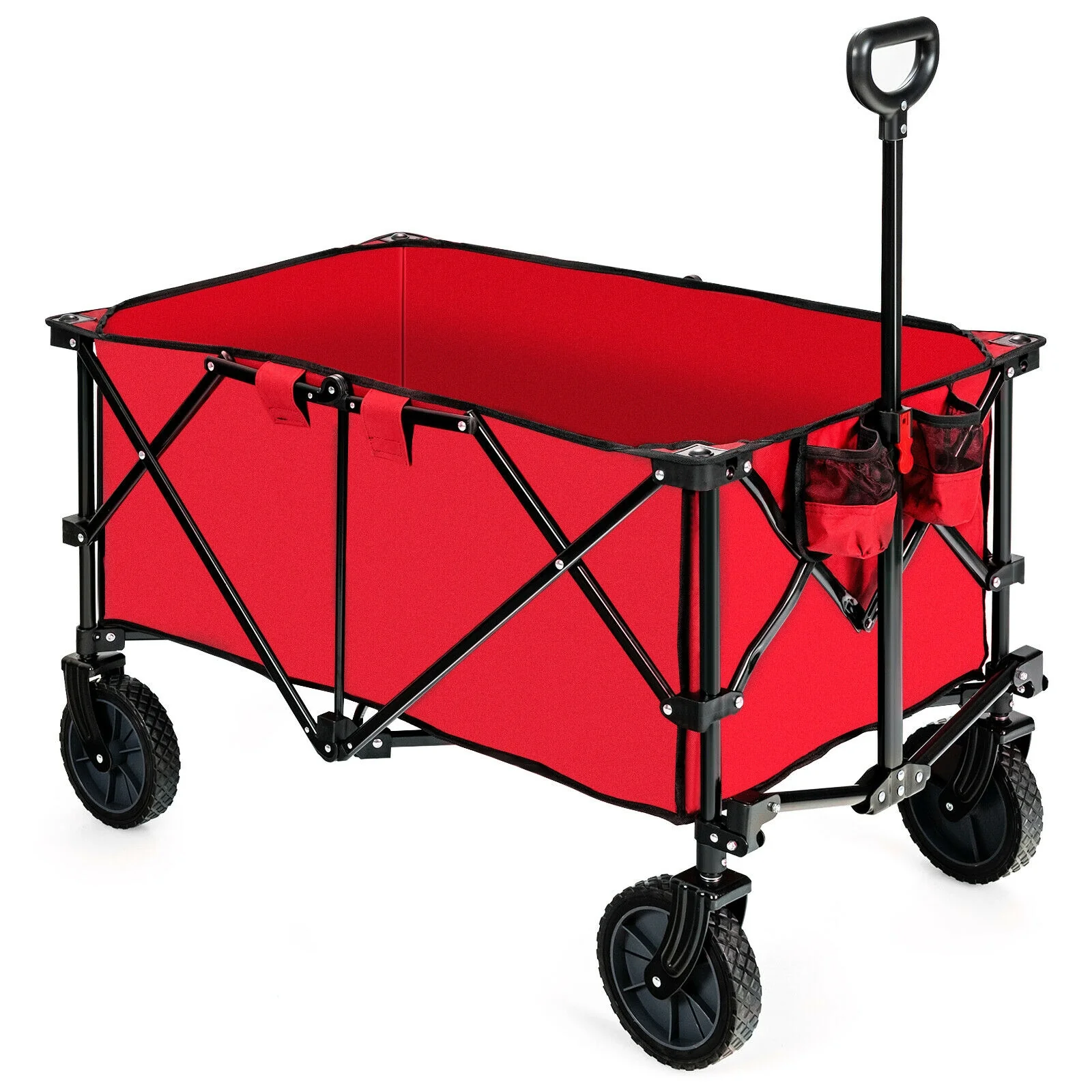 Outdoor Folding Wagon Cart, Adjustable Handle, Universal Wheels, Red - Image 4