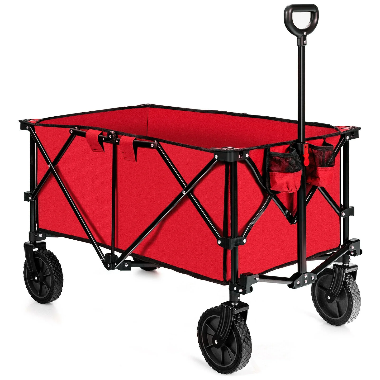 Outdoor Folding Wagon Cart, Adjustable Handle, Universal Wheels, Red - Image 8