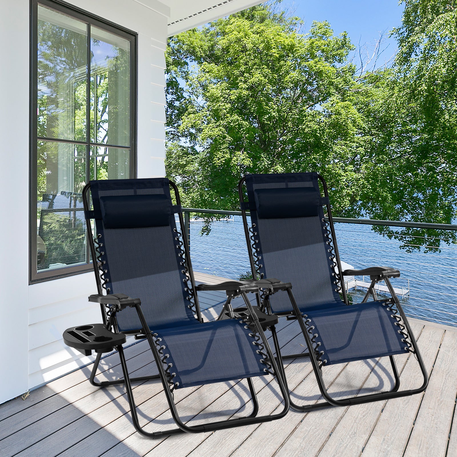 Outdoor Folding Zero Gravity Lounge Chair, Blue - Image 2