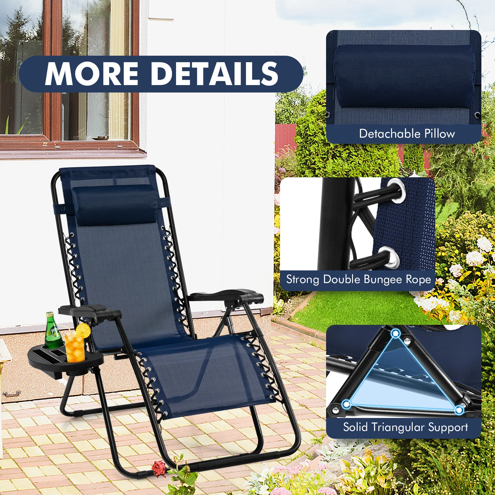 Outdoor Folding Zero Gravity Lounge Chair, Blue - Image 6