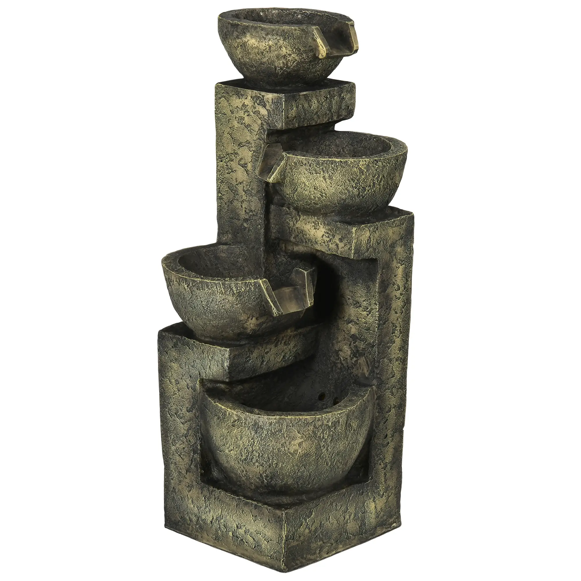 Outdoor Fountain, 4-Tier Stone Look Bowls, Adjustable Flow, LED Lights