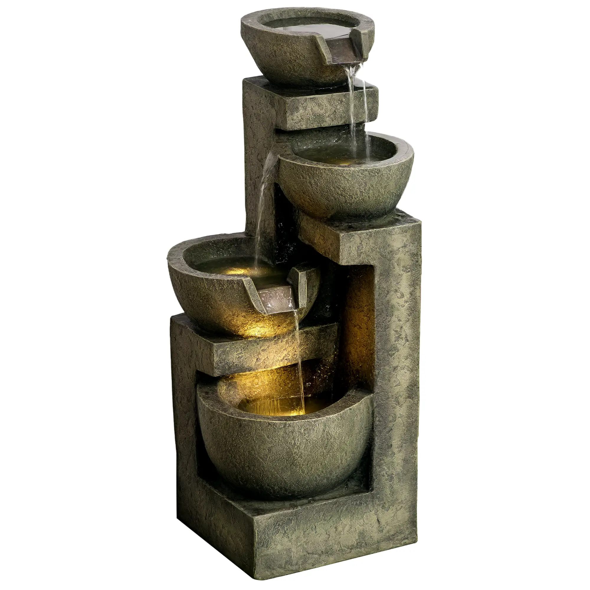 Outdoor Fountain, 4-Tier Stone Look Bowls, Adjustable Flow, LED Lights - Image 12