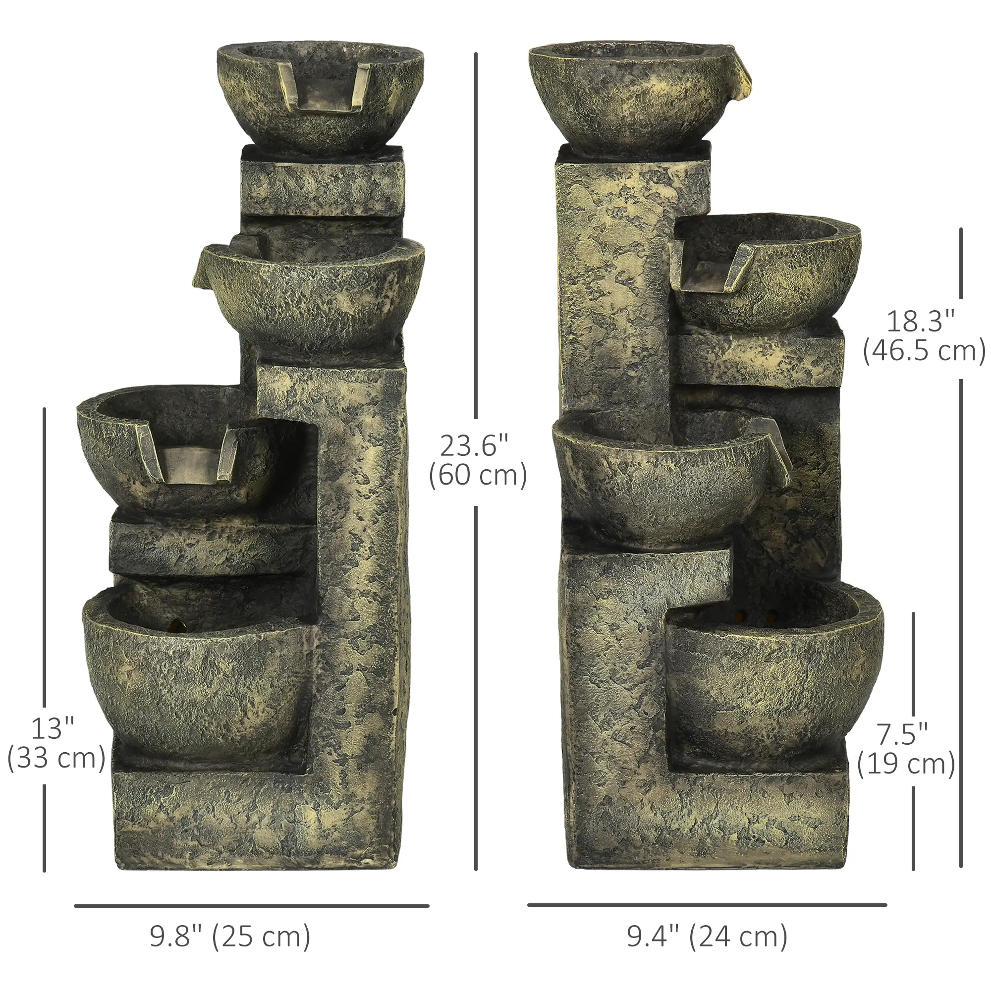 Outdoor Fountain, 4-Tier Stone Look Bowls, Adjustable Flow, LED Lights - Image 3