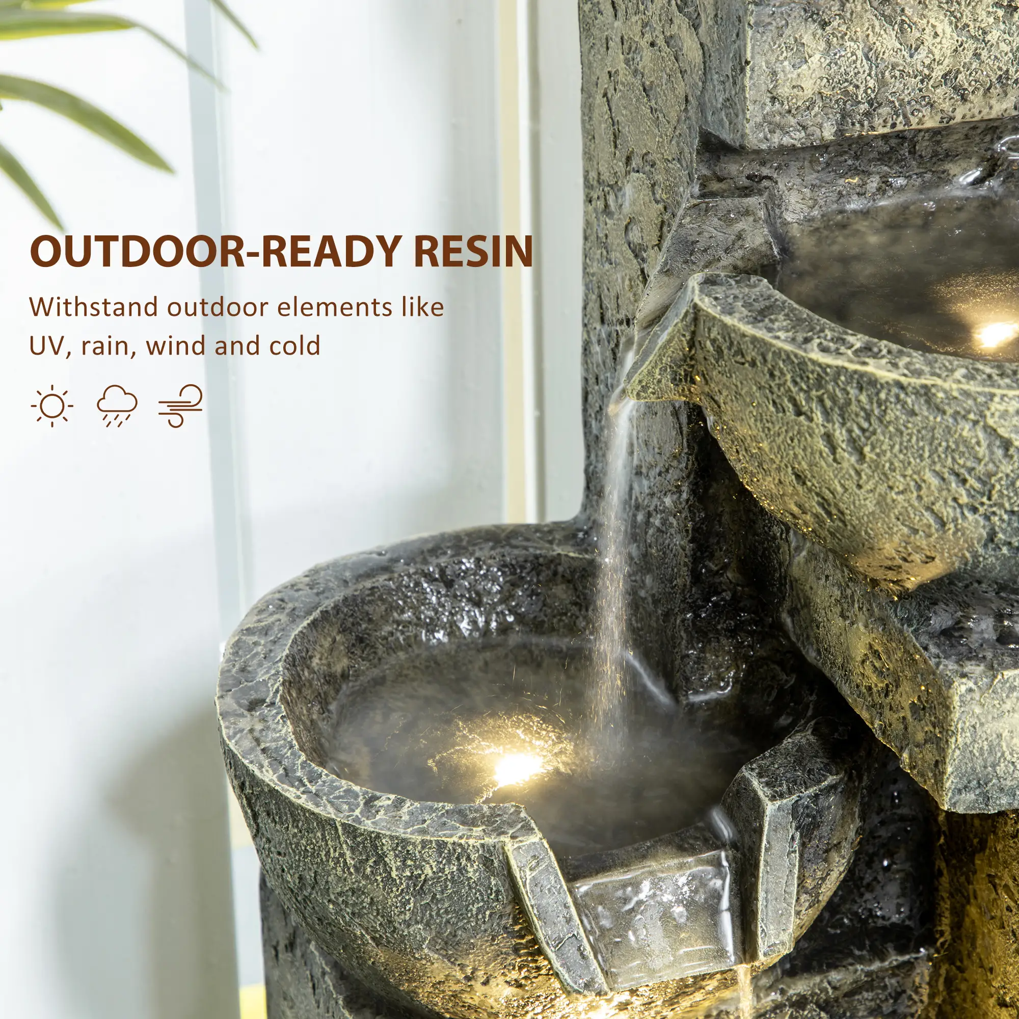 Outdoor Fountain, 4-Tier Stone Look Bowls, Adjustable Flow, LED Lights - Image 7