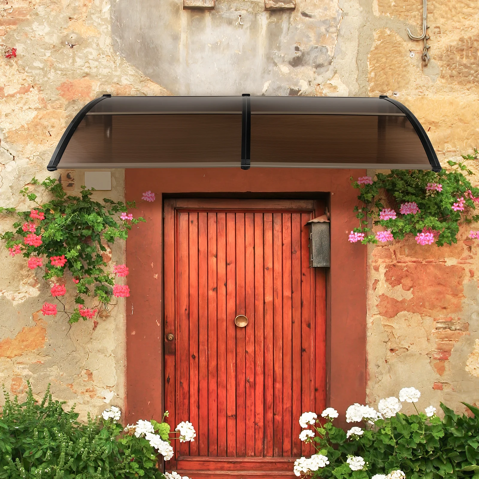 Outdoor Front Door Patio Overhang Awning, 80 x 40 Inch, Brown - Image 2