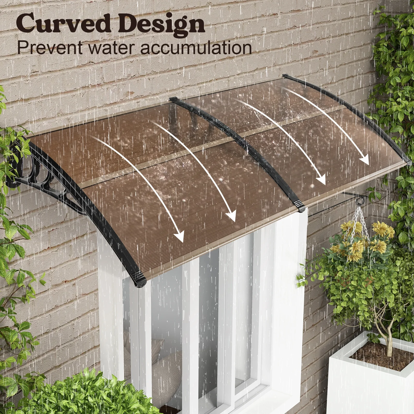 Outdoor Front Door Patio Overhang Awning, 80 x 40 Inch, Brown - Image 3