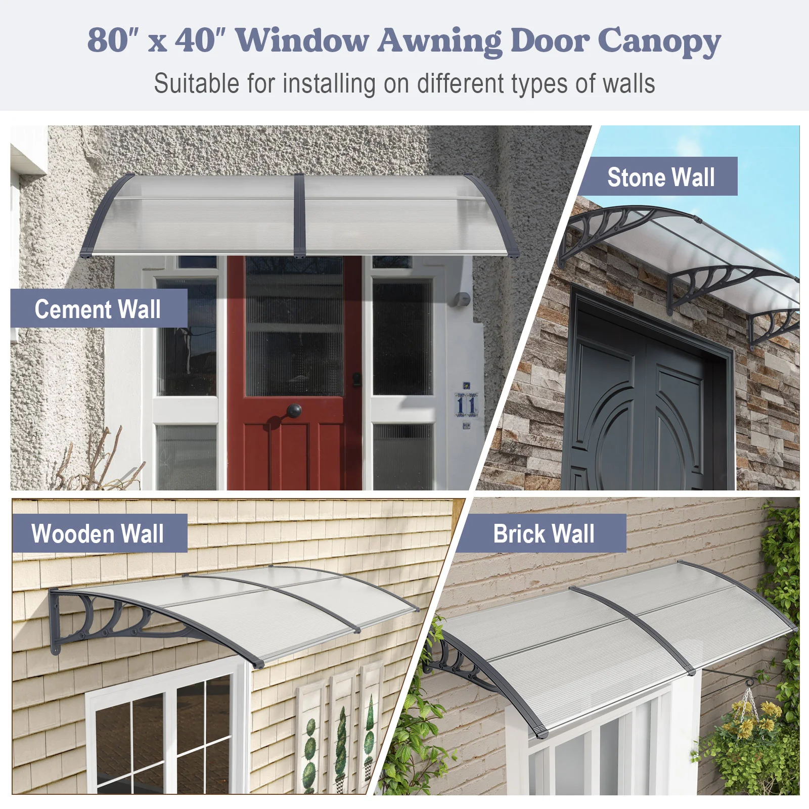 Outdoor Front Door Patio Overhang Awning, Gray - Image 10