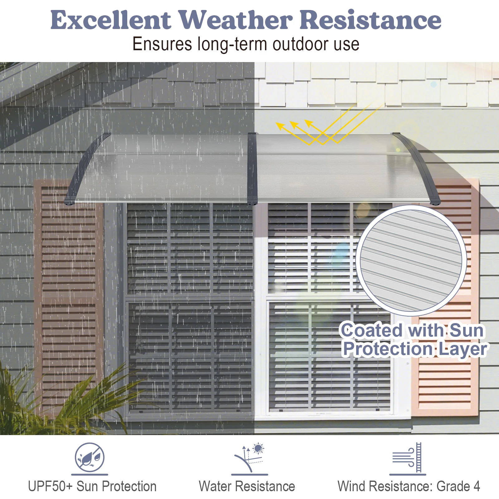 Outdoor Front Door Patio Overhang Awning, Gray - Image 7