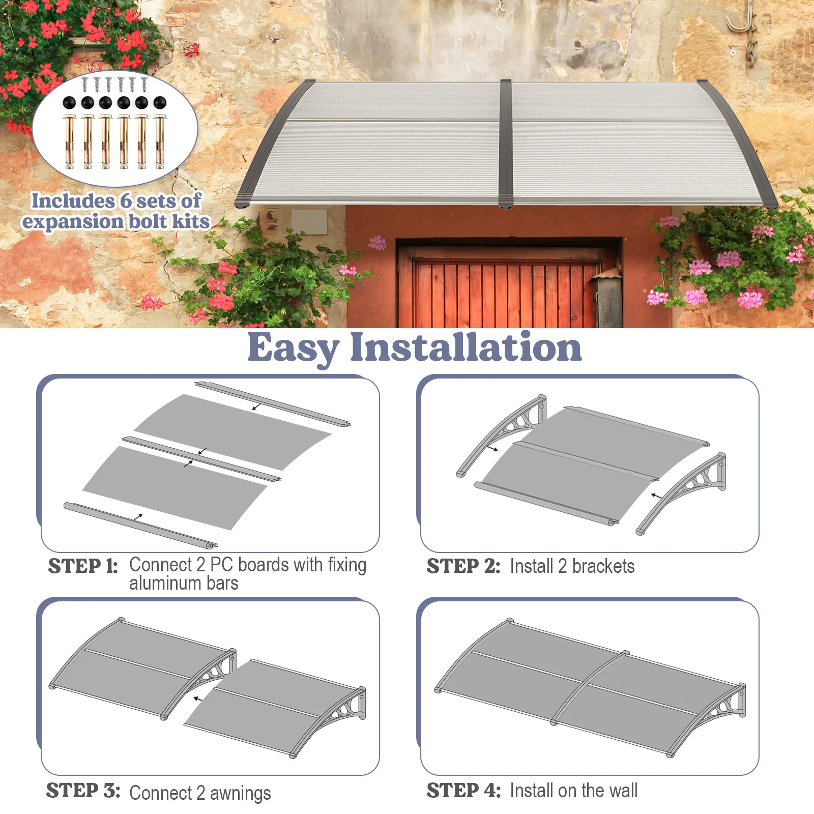 Outdoor Front Door Patio Overhang Awning, Gray - Image 8