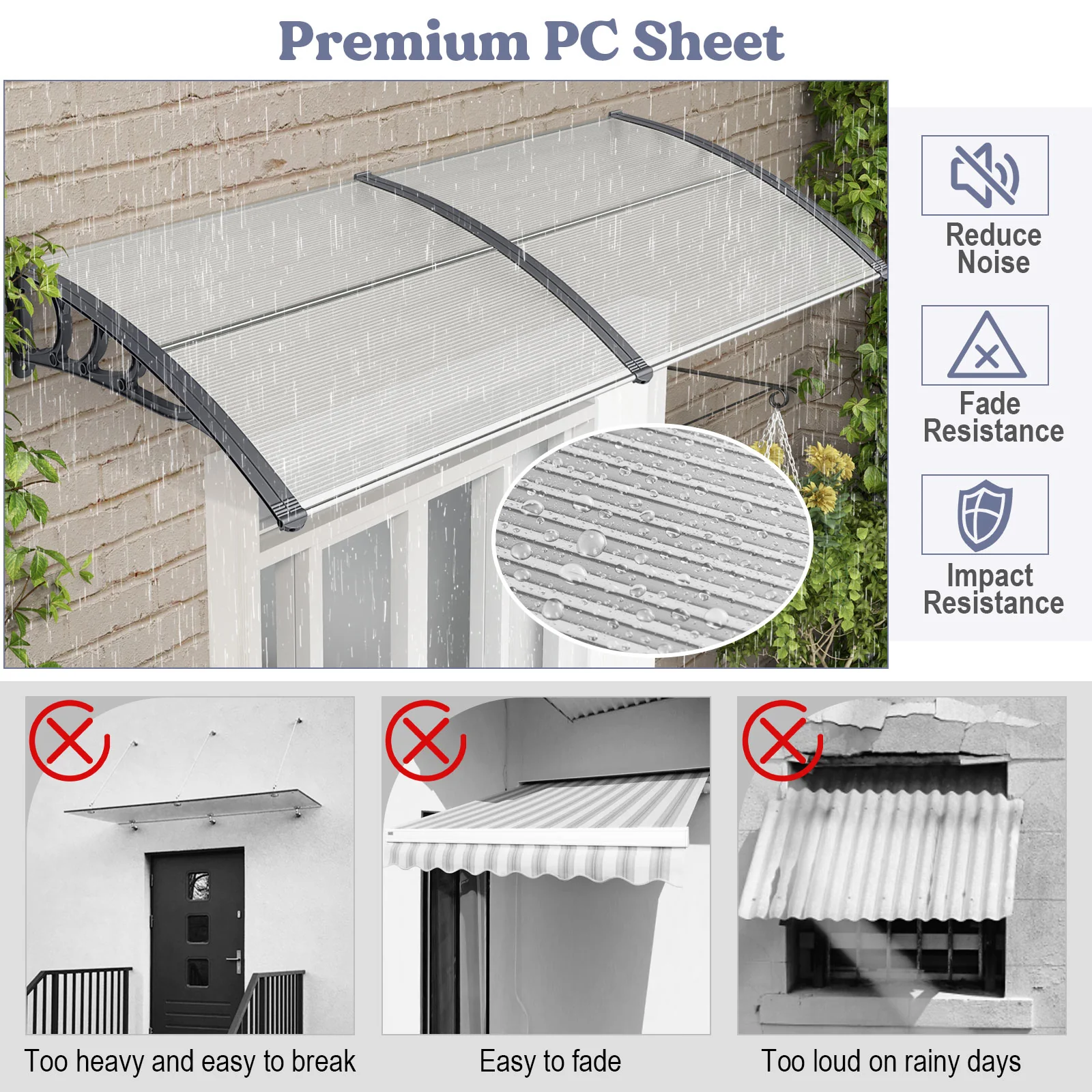 Outdoor Front Door Patio Overhang Awning, Gray - Image 9