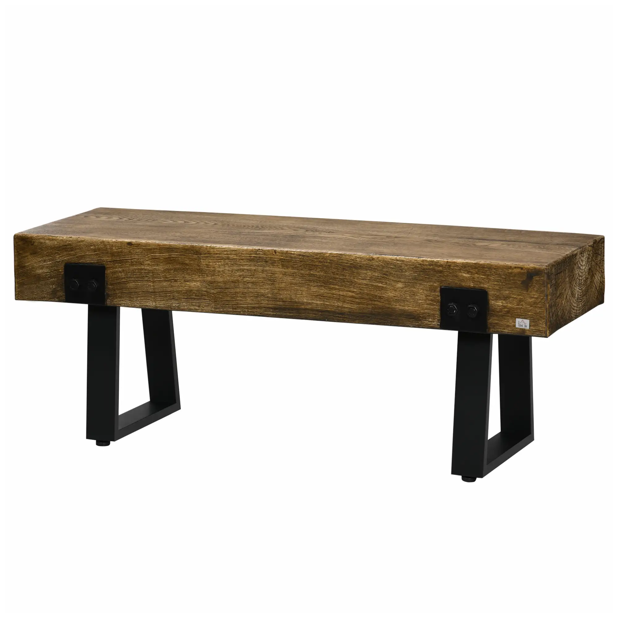 Outdoor Garden Bench, Metal Legs, Rustic Wood Effect Concrete, Natural and Black, Black - Image 11