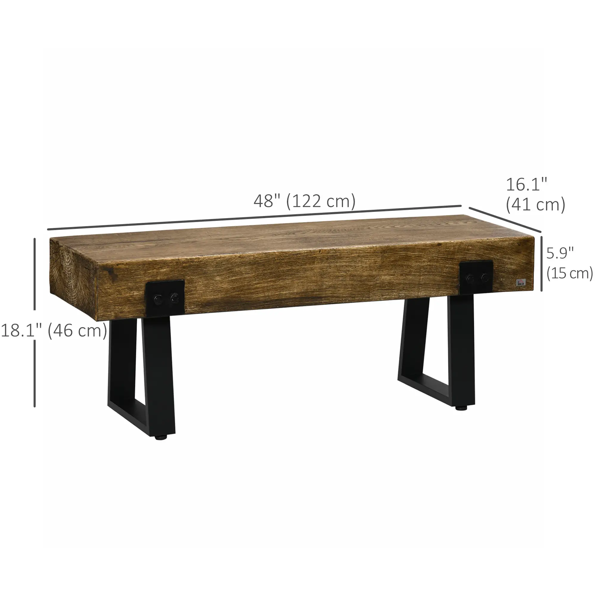 Outdoor Garden Bench, Metal Legs, Rustic Wood Effect Concrete, Natural and Black, Black - Image 3