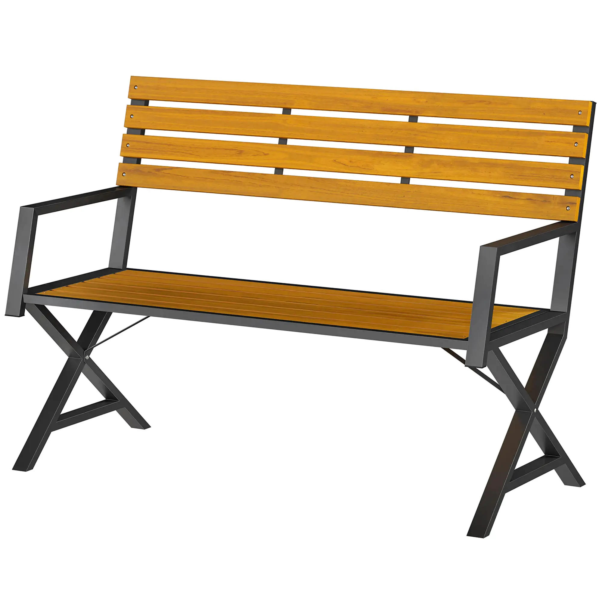 Outdoor Garden Bench With Backrest, Armrests, 2-Person Patio Seating