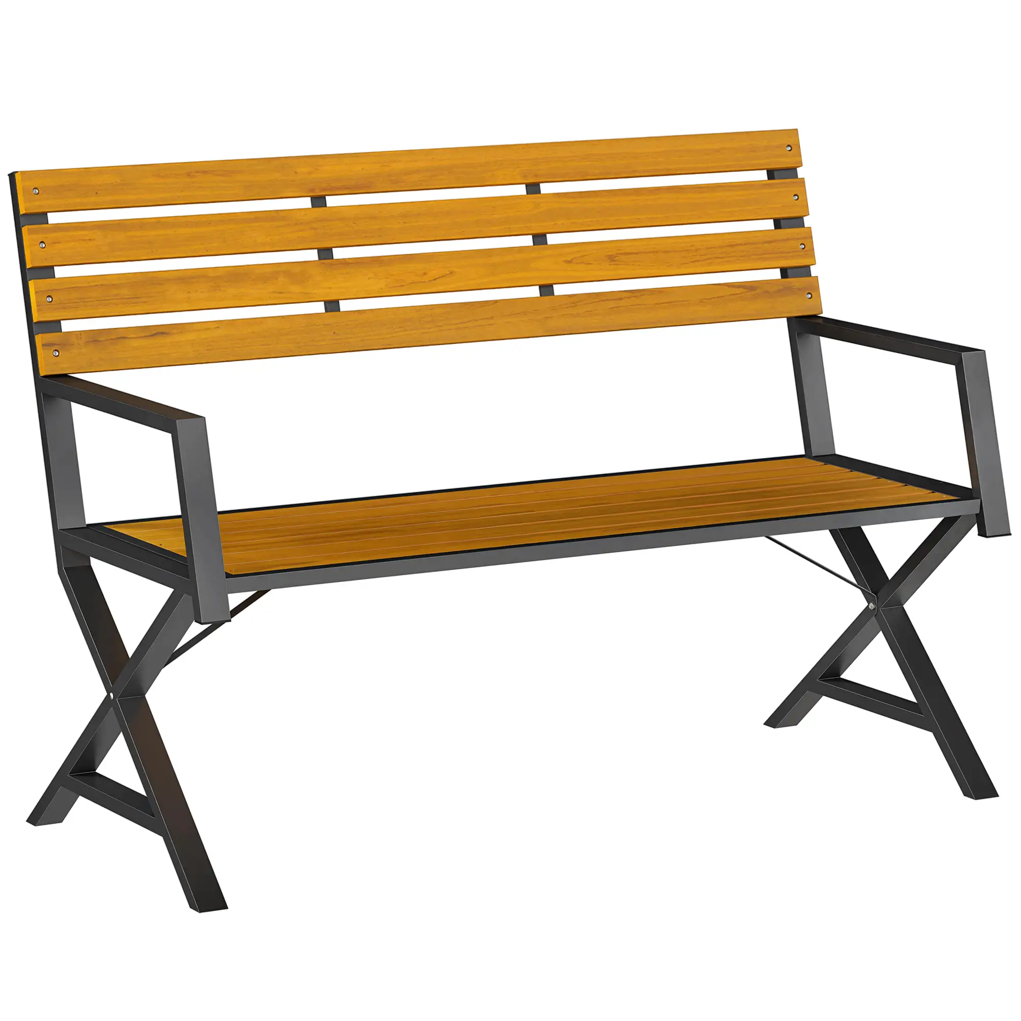 Outdoor Garden Bench With Backrest, Armrests, 2-Person Patio Seating - Image 11