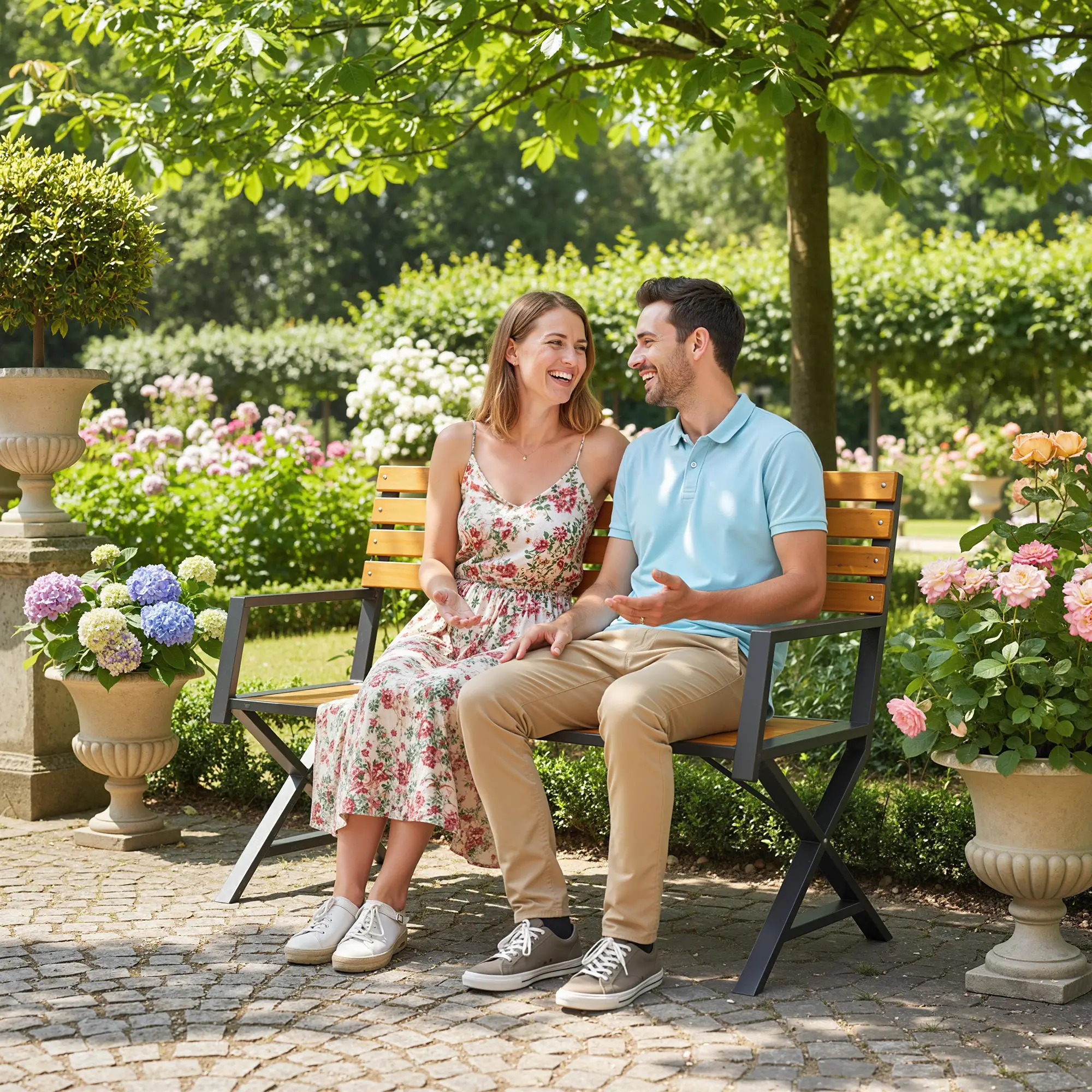 Outdoor Garden Bench With Backrest, Armrests, 2-Person Patio Seating - Image 2