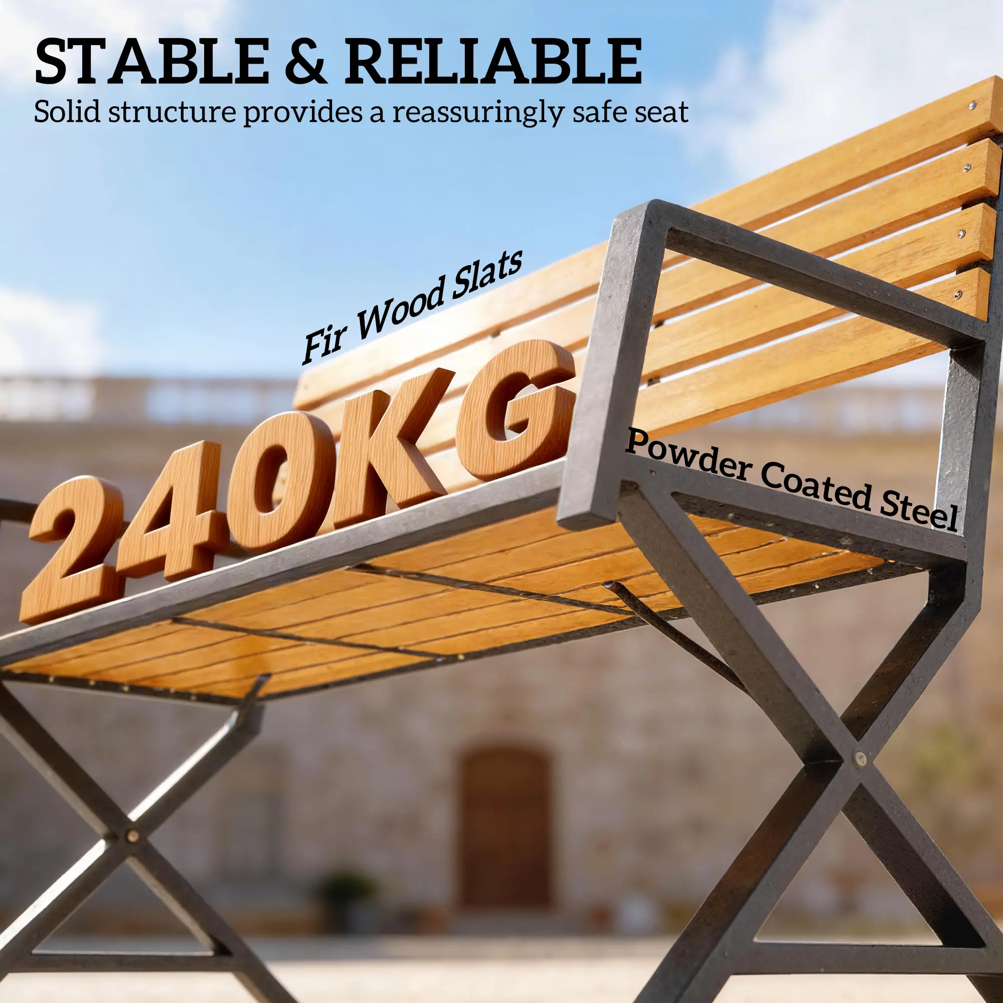 Outdoor Garden Bench With Backrest, Armrests, 2-Person Patio Seating - Image 5