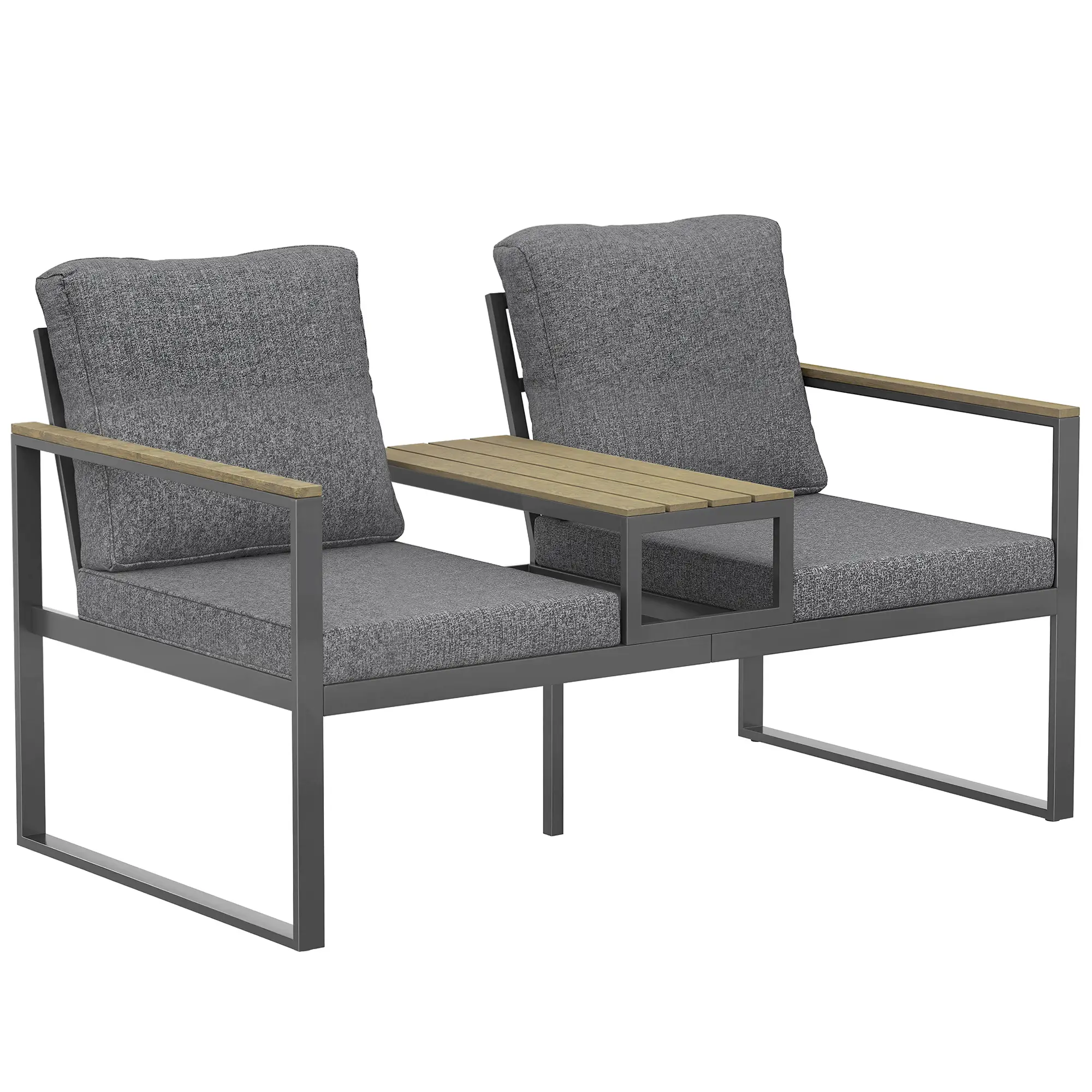 Outdoor Garden Bench With Integrated Table, 2 Seater Patio Loveseat, 136 cm, Grey - Image 11