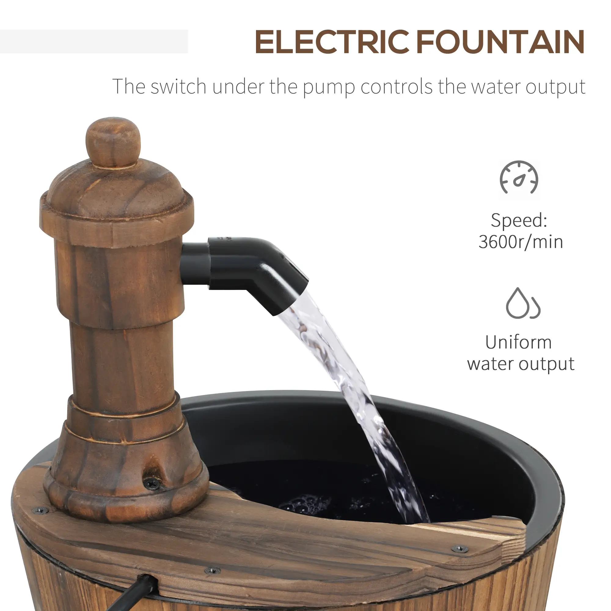 Outdoor Garden Fountain with Electric Pump, Carbonized - Image 4