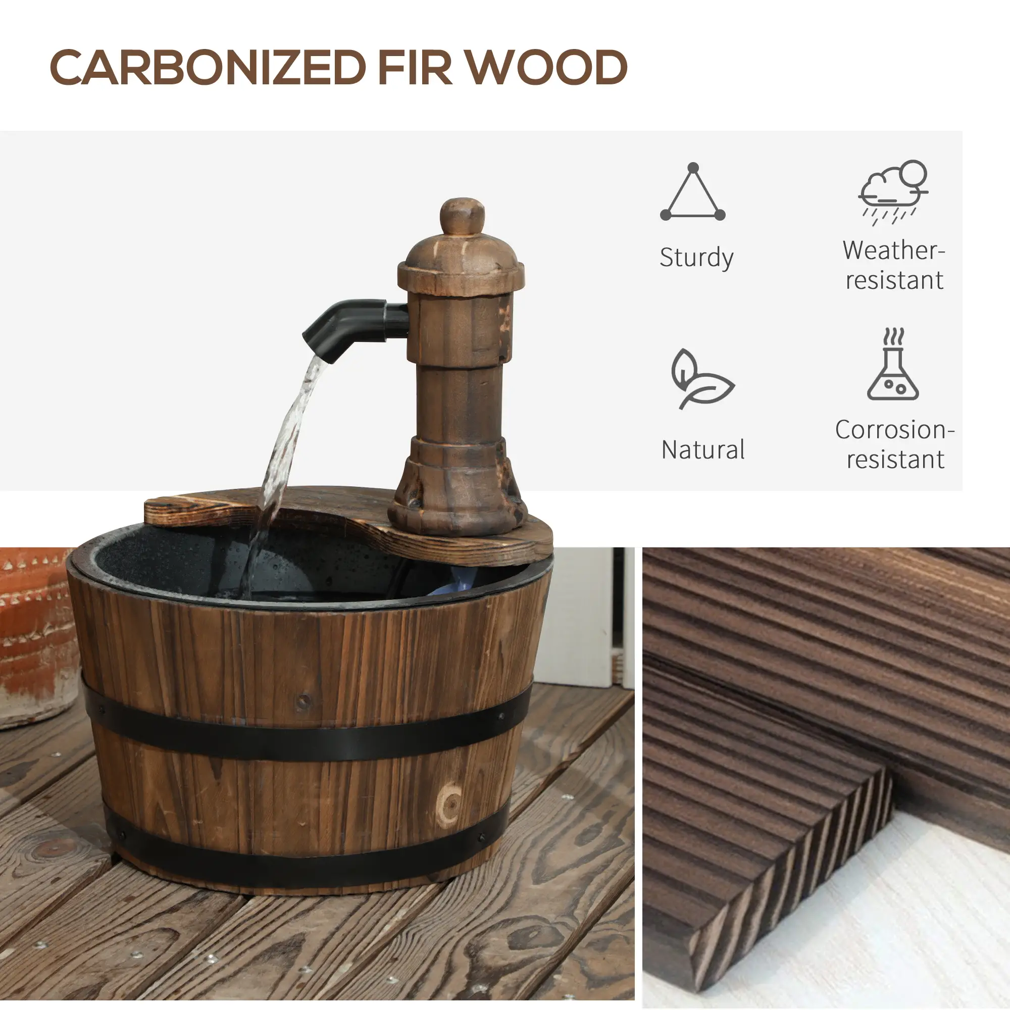 Outdoor Garden Fountain with Electric Pump, Carbonized - Image 5