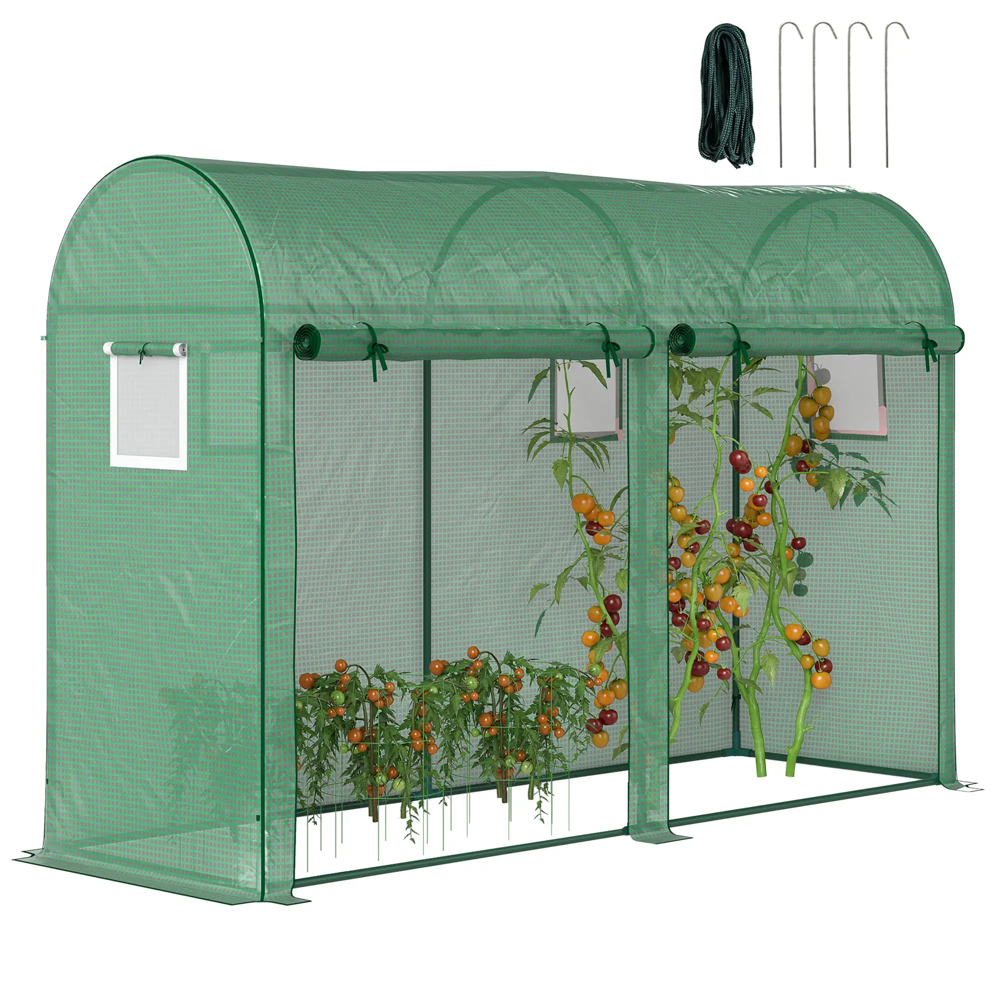 Outdoor Garden Greenhouse, Steel Tent, 2 Doors, 4 Windows, 9.8'x3.3'x6.6', Green - Image 14