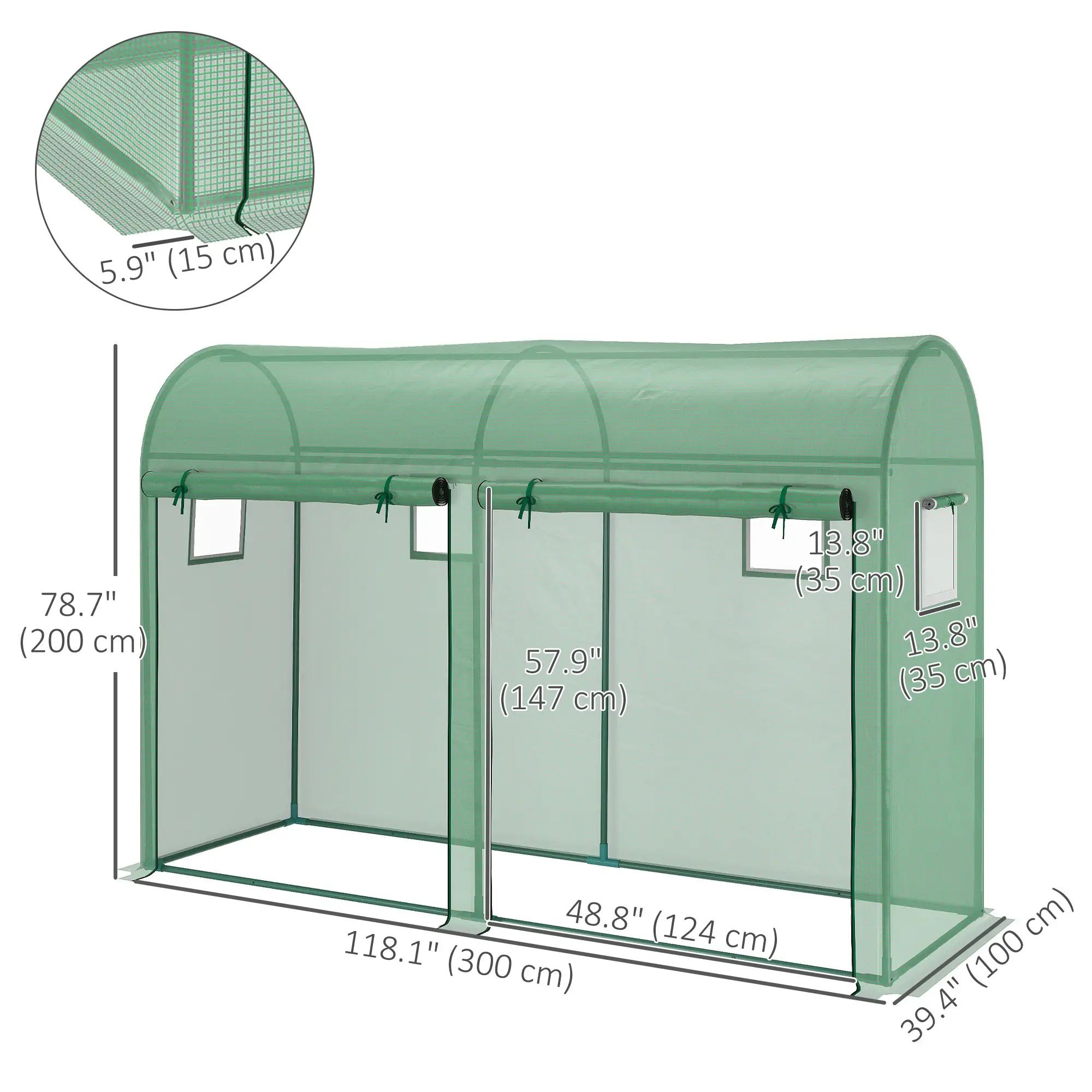 Outdoor Garden Greenhouse, Steel Tent, 2 Doors, 4 Windows, 9.8'x3.3'x6.6', Green - Image 3