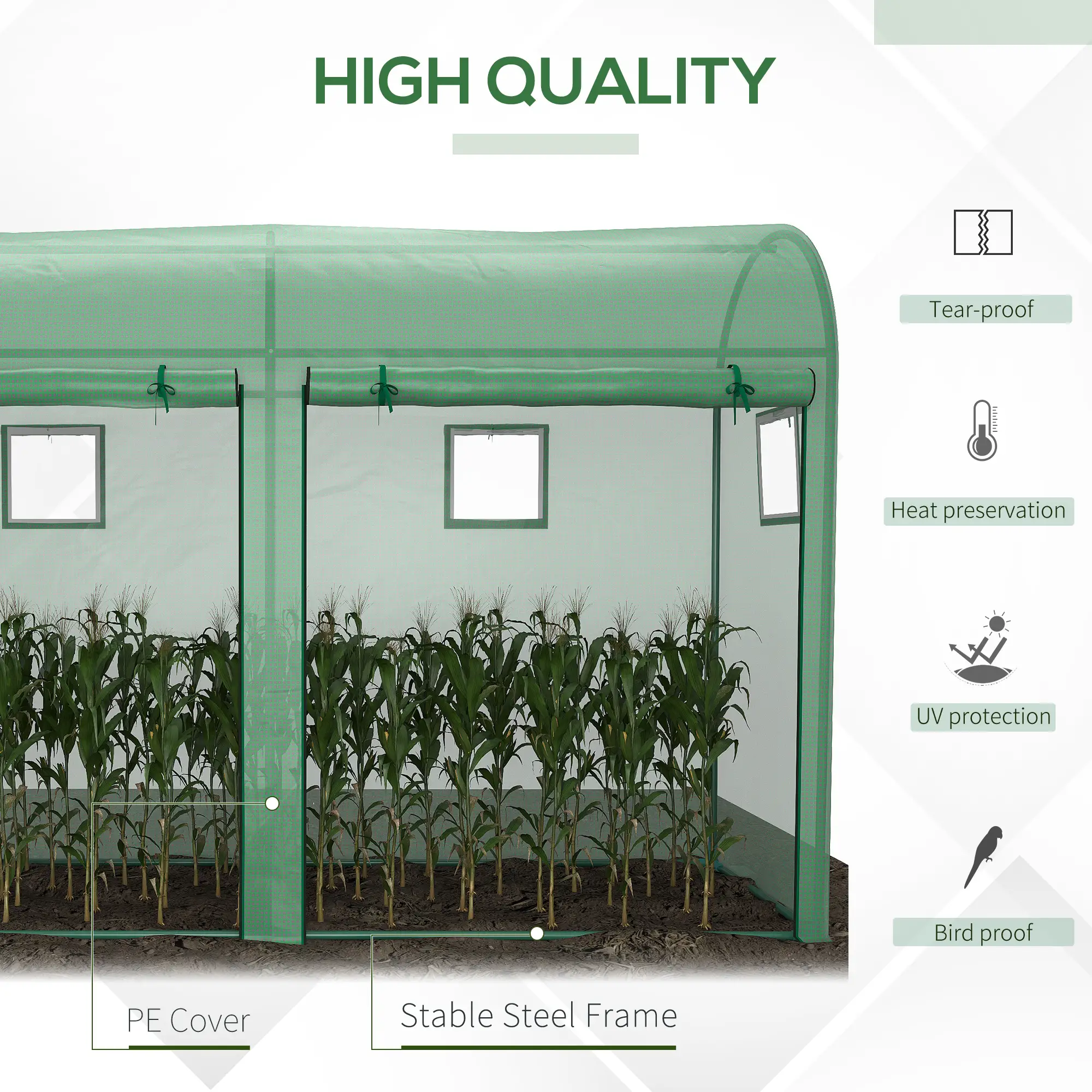Outdoor Garden Greenhouse, Steel Tent, 2 Doors, 4 Windows, 9.8'x3.3'x6.6', Green - Image 4