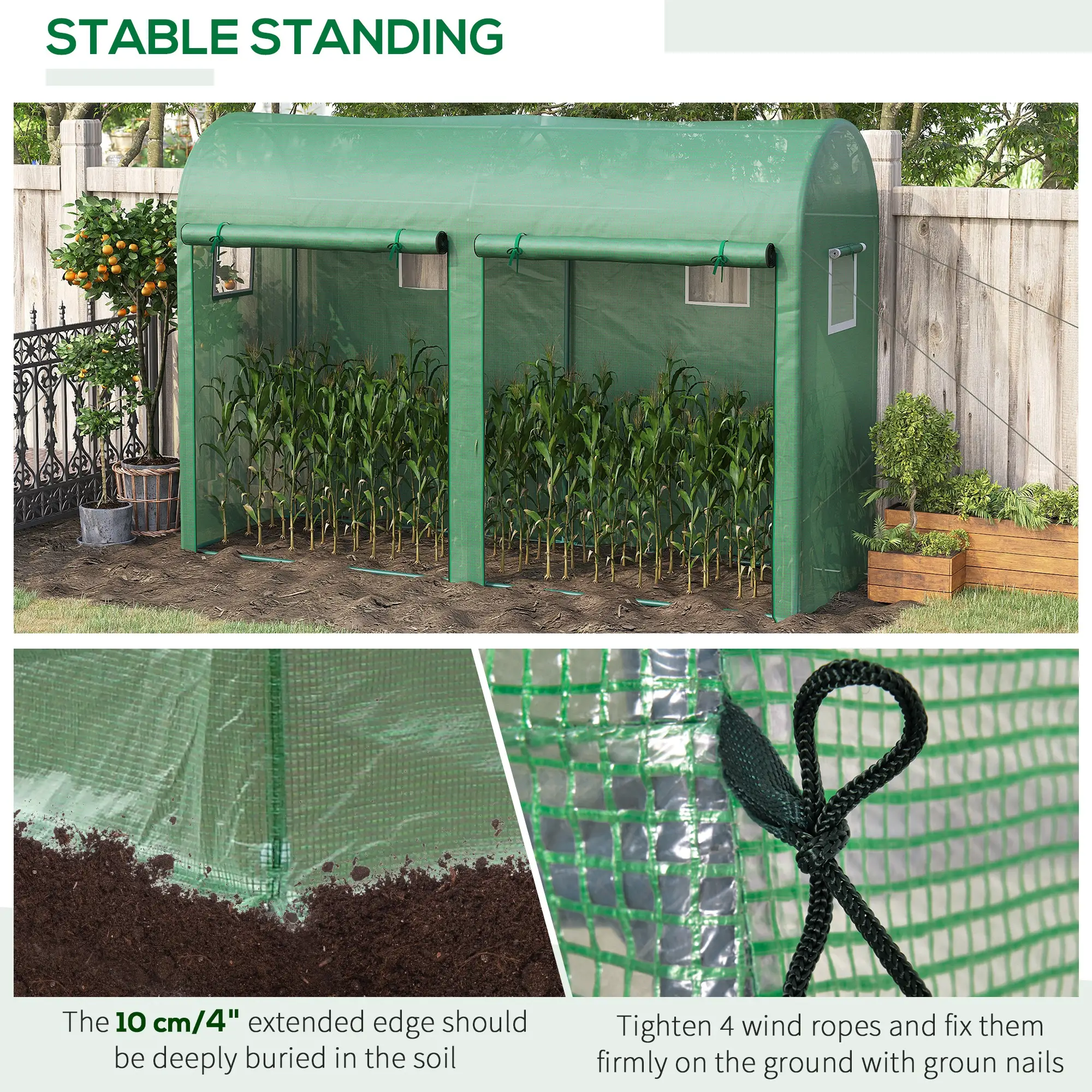 Outdoor Garden Greenhouse, Steel Tent, 2 Doors, 4 Windows, 9.8'x3.3'x6.6', Green - Image 5