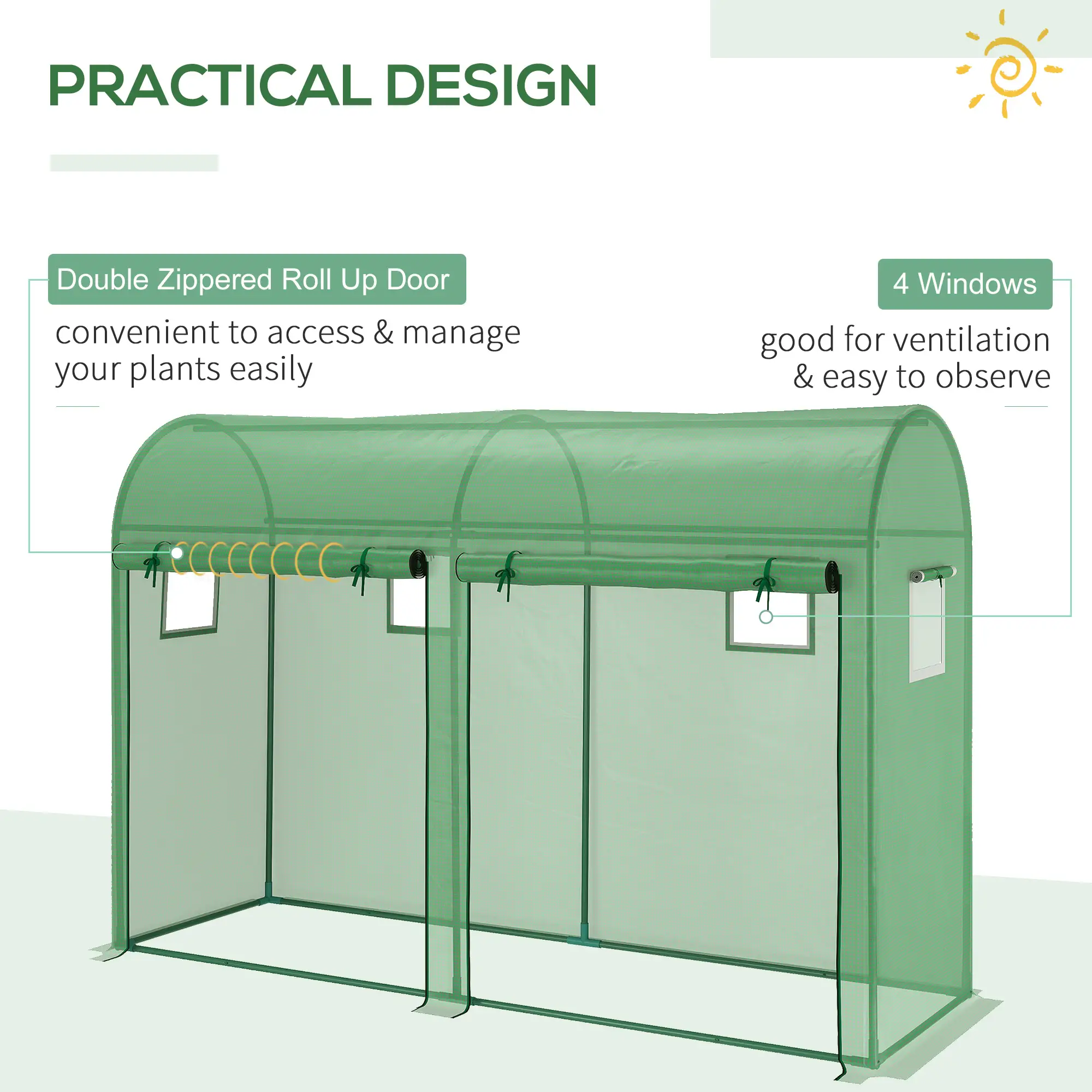 Outdoor Garden Greenhouse, Steel Tent, 2 Doors, 4 Windows, 9.8'x3.3'x6.6', Green - Image 6