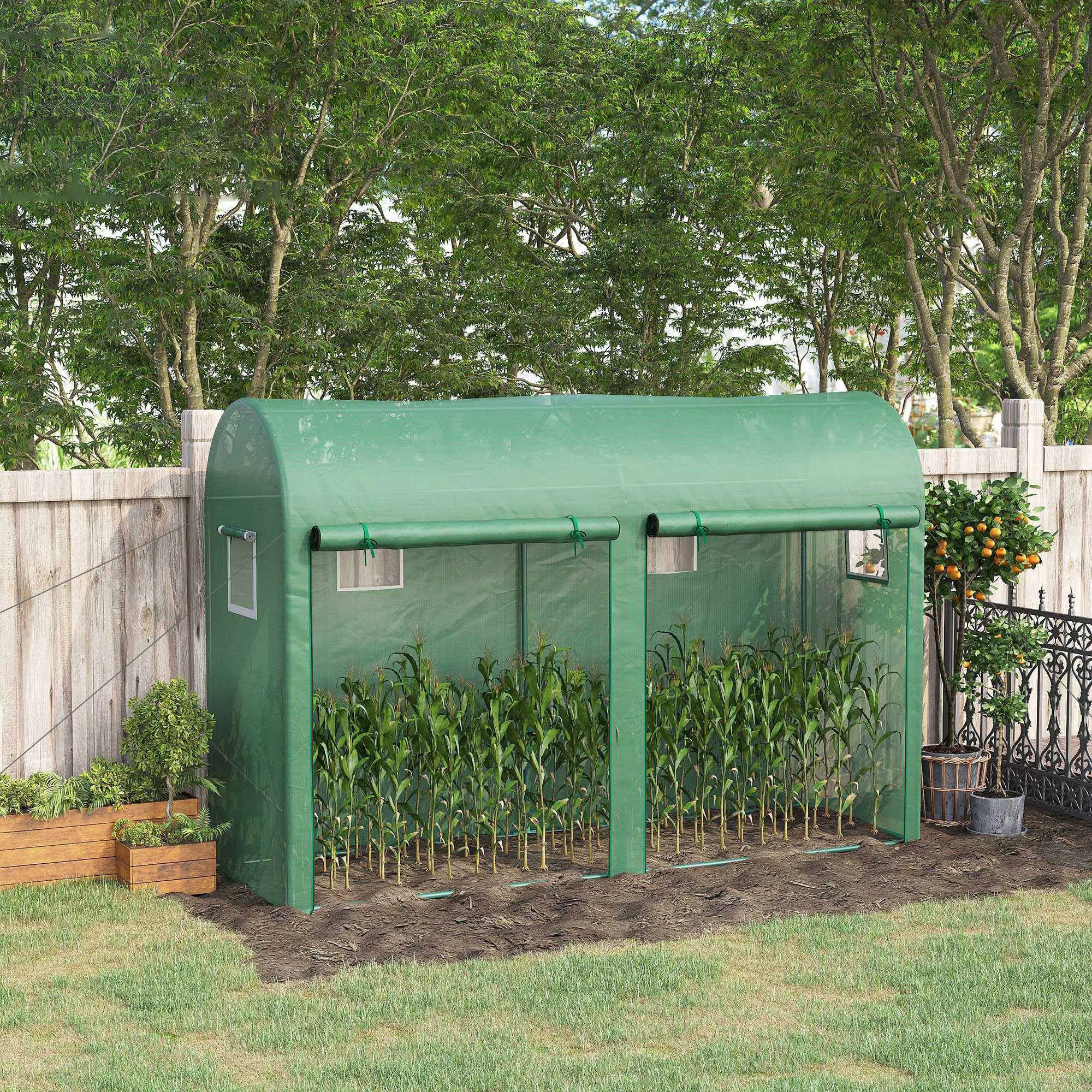 Outdoor Garden Greenhouse, Steel Tent, 2 Doors, 4 Windows, 9.8'x3.3'x6.6', Green - Image 8